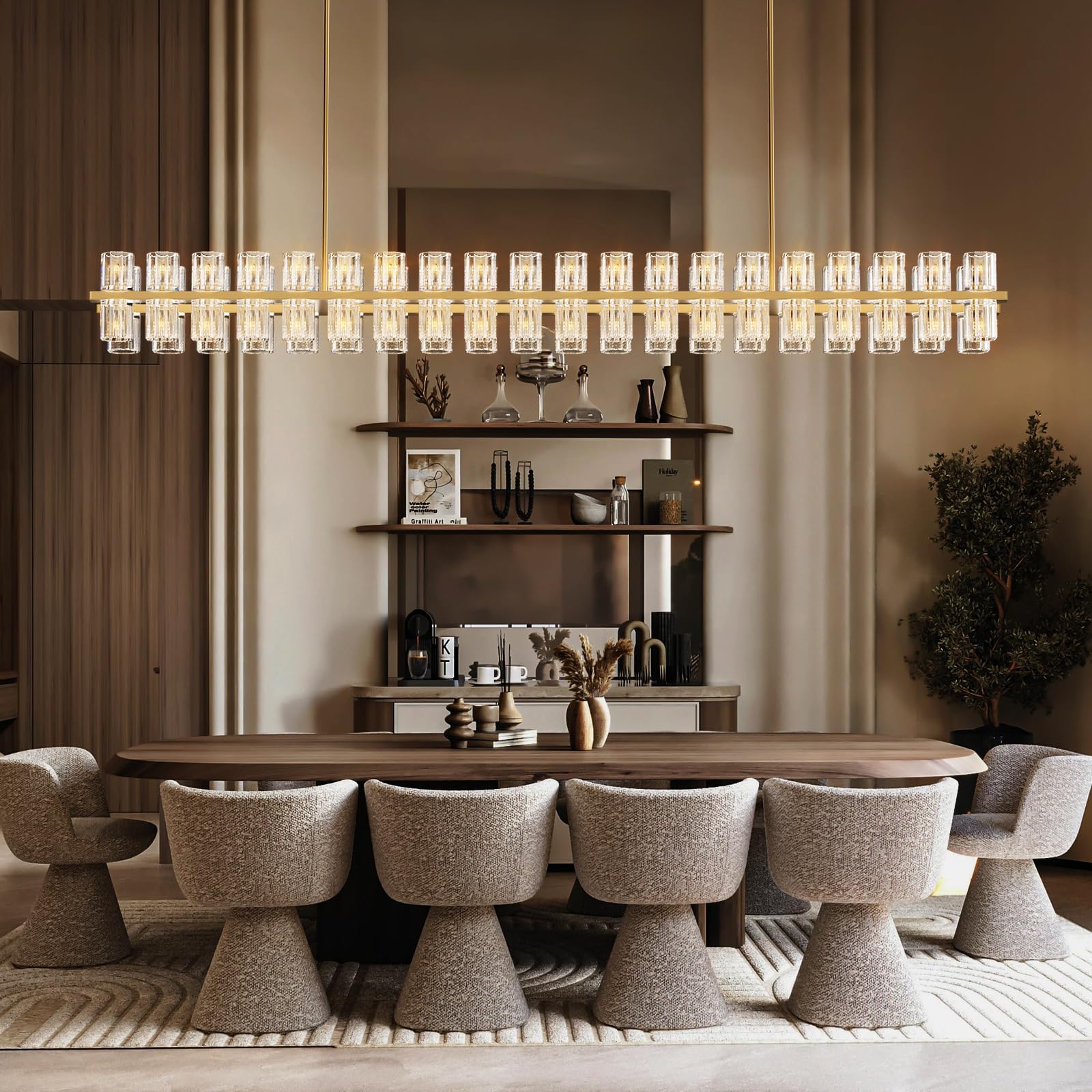 Modern 36" Gold Round Chandelier Light Fixture, K9 Crystal Chandeliers for Dining Room, Living Room, Dining Room Chandeliers Over Table, Chandelier for Bedroom, Foyer, Includes 36XG4 Bulbs - Camilalamps - B0CRGK6RHV