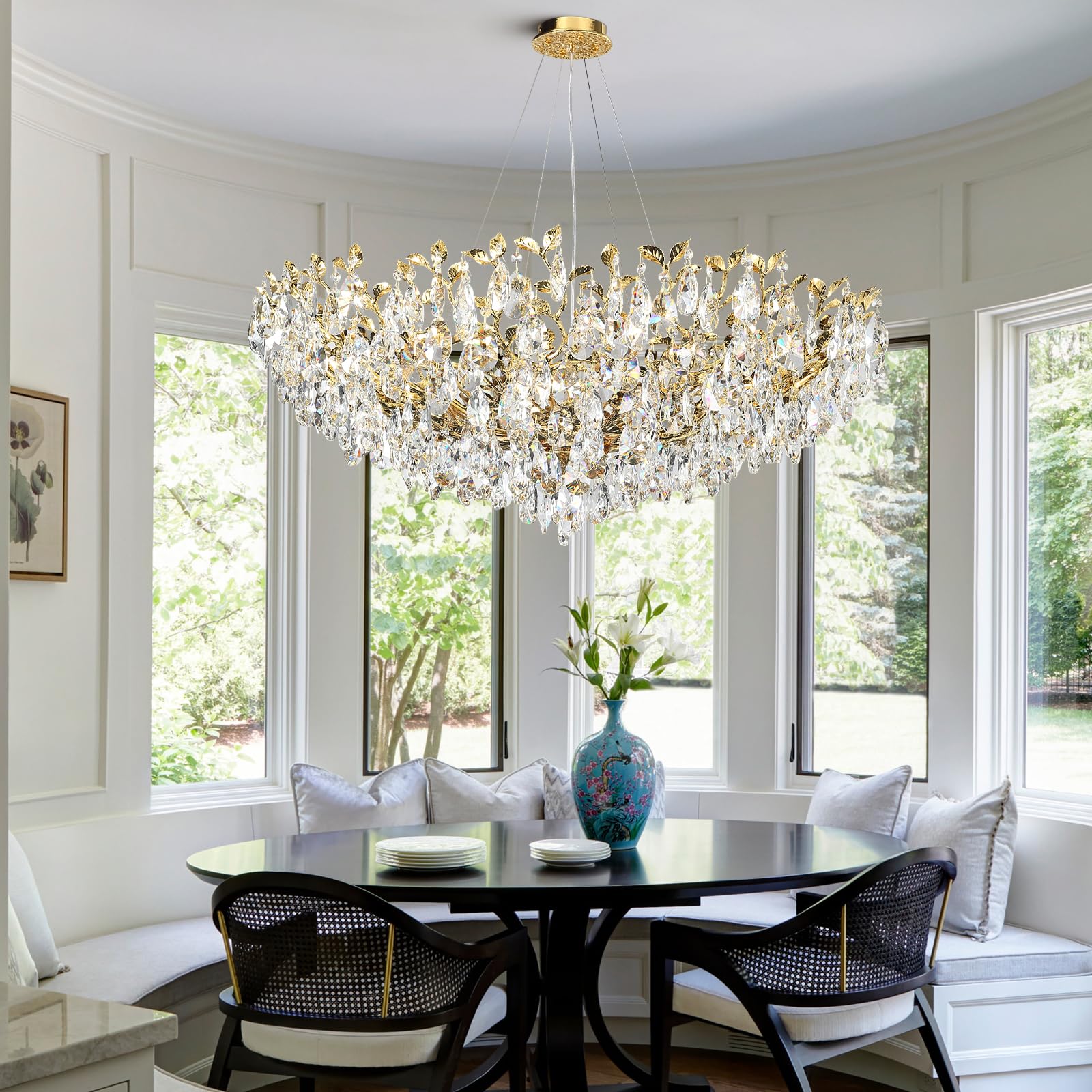 Modern Crystal Chandelier,Silver Ceiling Pendant Flower Hanging Lighting, 31.5" Tree Branch - Leaf Upward Chandelier Light Fixture Perfect for Dining Room, Living Room, Bedroom, Entryway - Camilalamps - B0CRKSZYYL