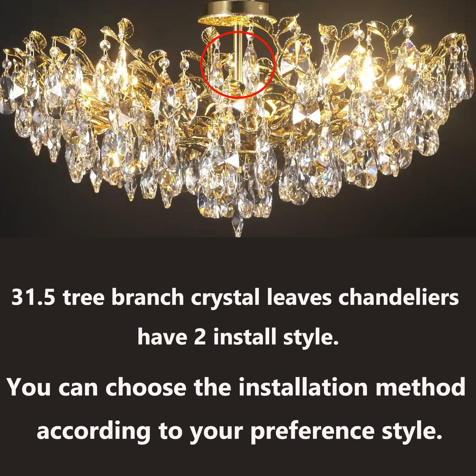 Modern Crystal Chandelier,Silver Ceiling Pendant Flower Hanging Lighting, 31.5" Tree Branch - Leaf Upward Chandelier Light Fixture Perfect for Dining Room, Living Room, Bedroom, Entryway - Camilalamps - B0CRKSZYYL