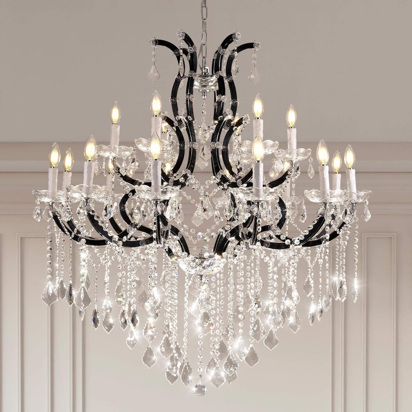 Large Gold Crystal Chandelier Light Fixtures - 24 Lights Modern Crystal Chandeliers for Hotel, Lobby, Foyer, Entryway Hall, Staircase High Ceiling Chandelier 2 Layers - Camilalamps - B0F7QS2VJ9