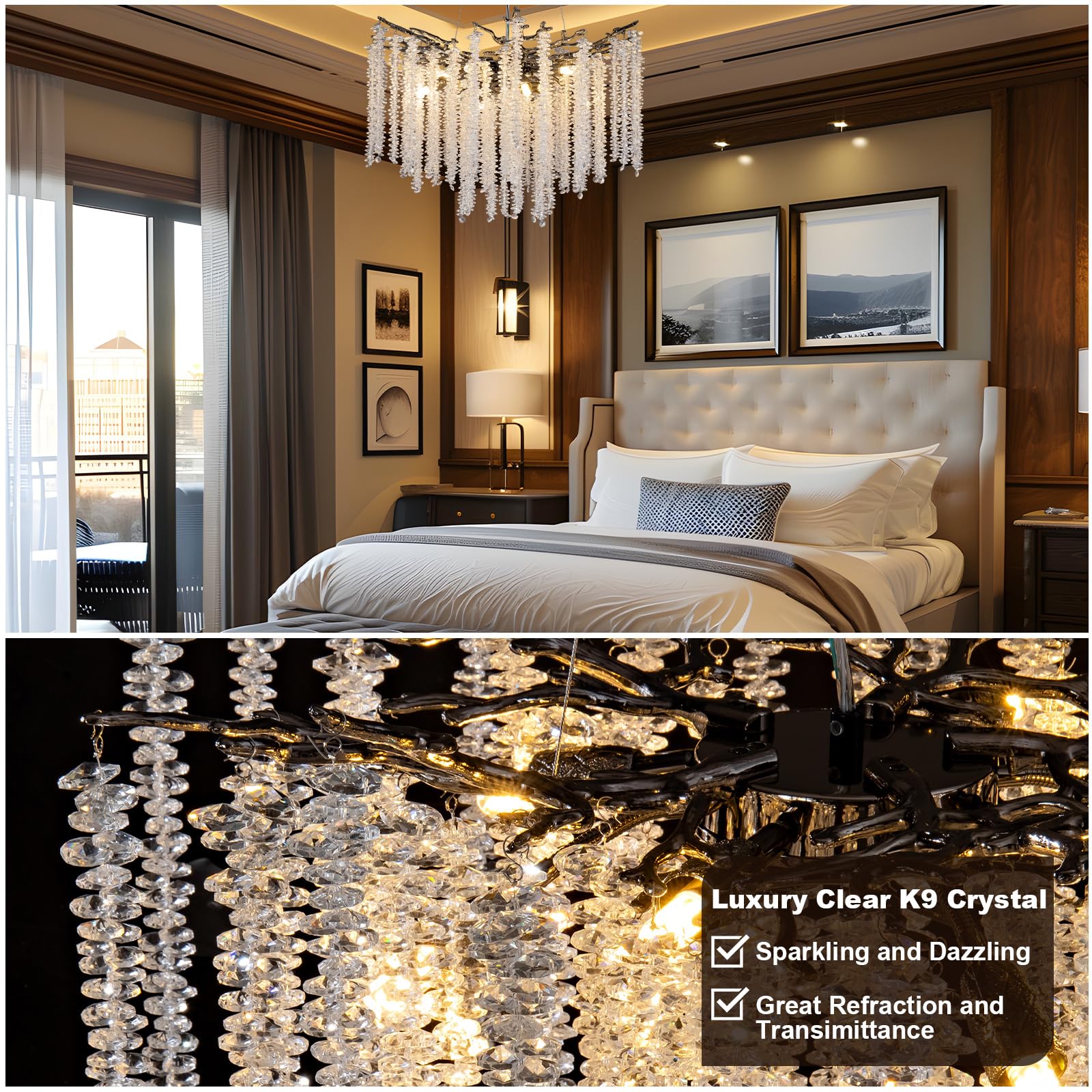 Modern Crystal Chandelier, 47.2" Gold Tree Branch Chandelier for Dining Room, Round Luxury High Ceiling Chandeliers Pendant Light Over Table, Hanging Fixture for Bedroom, Living Room, Kitchen - Camilalamps - B0FBWPQM82