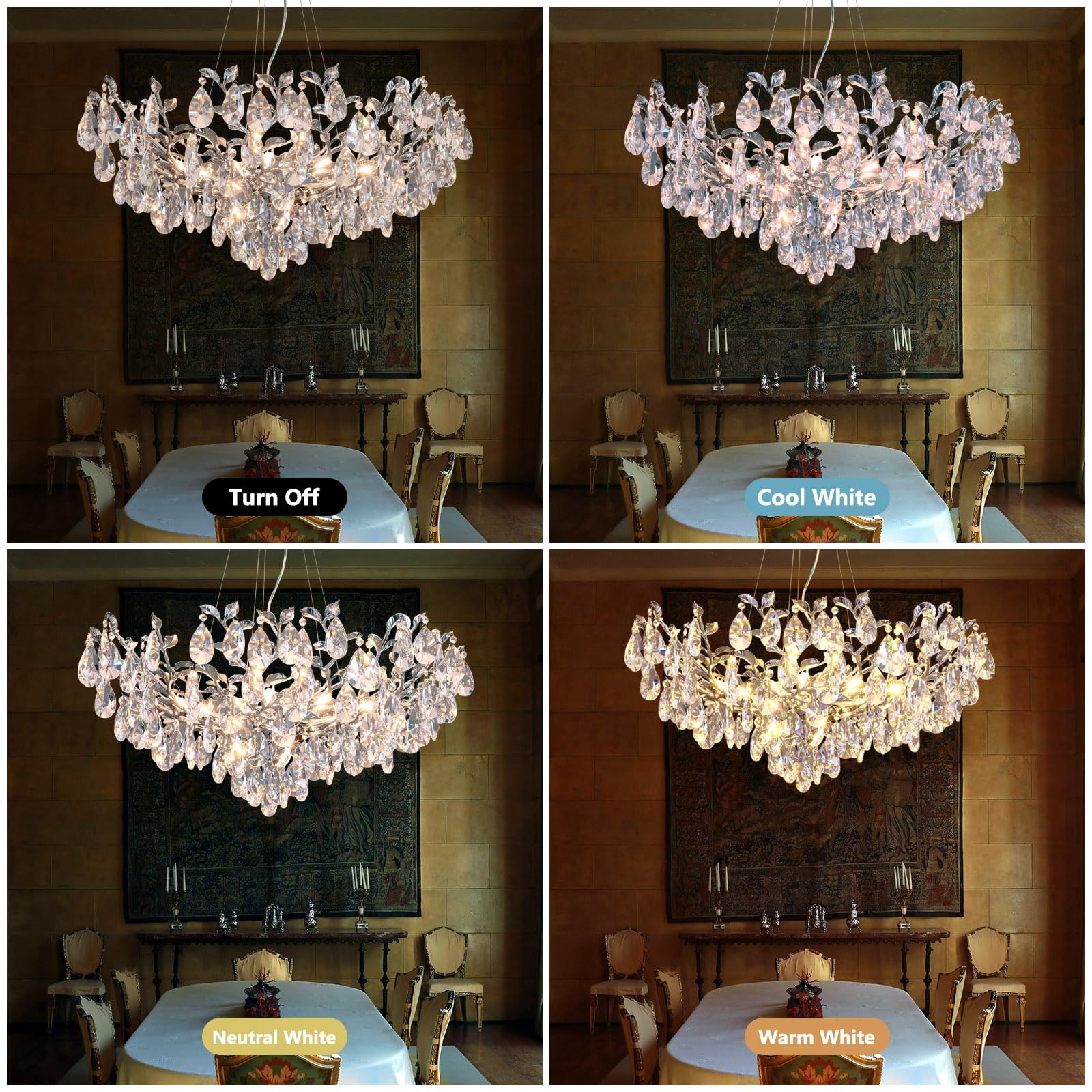 Modern Crystal Chandelier,Silver Ceiling Pendant Flower Hanging Lighting, 31.5" Tree Branch - Leaf Upward Chandelier Light Fixture Perfect for Dining Room, Living Room, Bedroom, Entryway - Camilalamps - B0CRKSZYYL