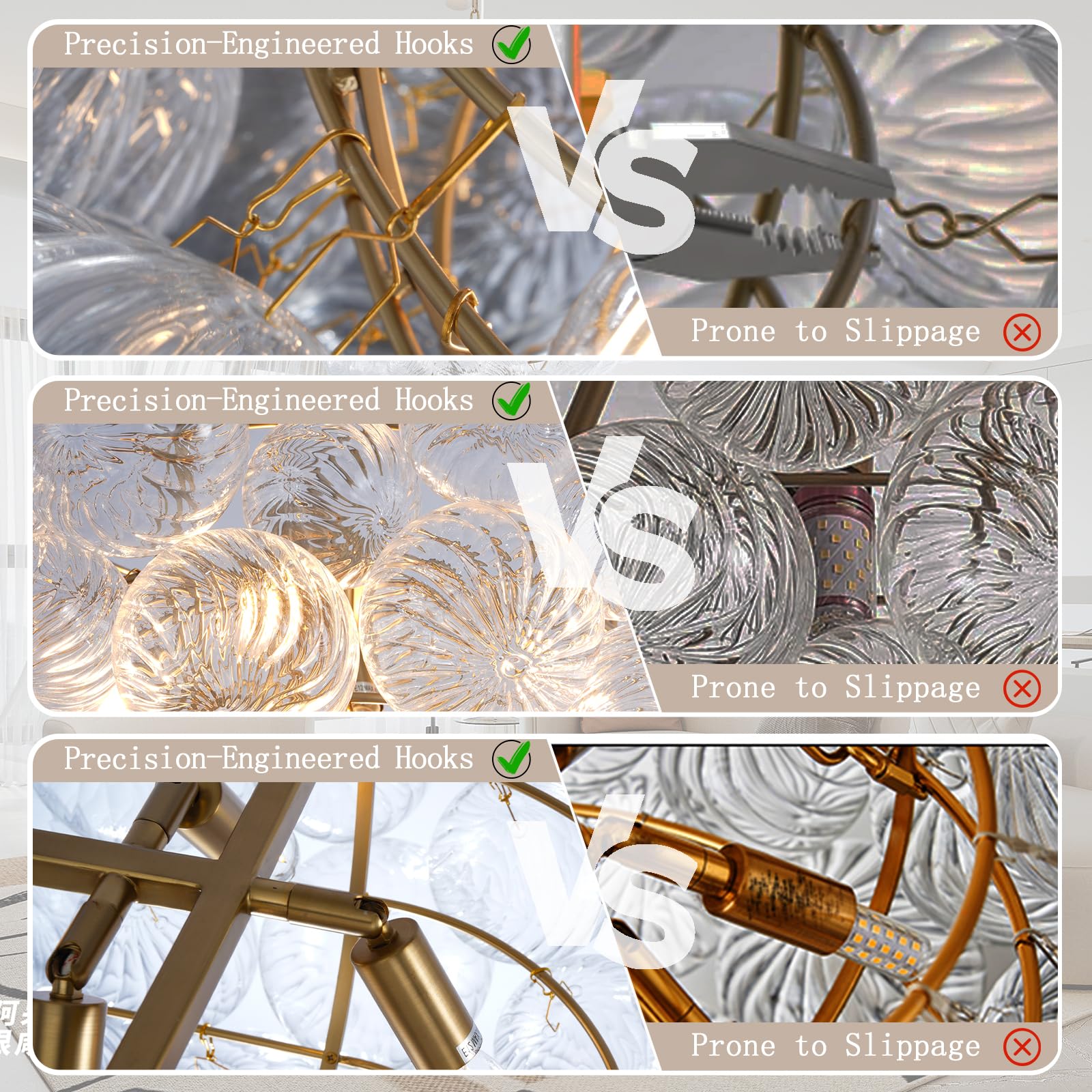 Gold Bubble Globe Chandelier, Modern Blown Glass Chandeliers with Ribbed Clear Balls, Small 24" Dia Antique Style Pendant Ceiling Light for Dining Room, Entry, Bedroom - Camilalamps - B0FDQ34ZW3