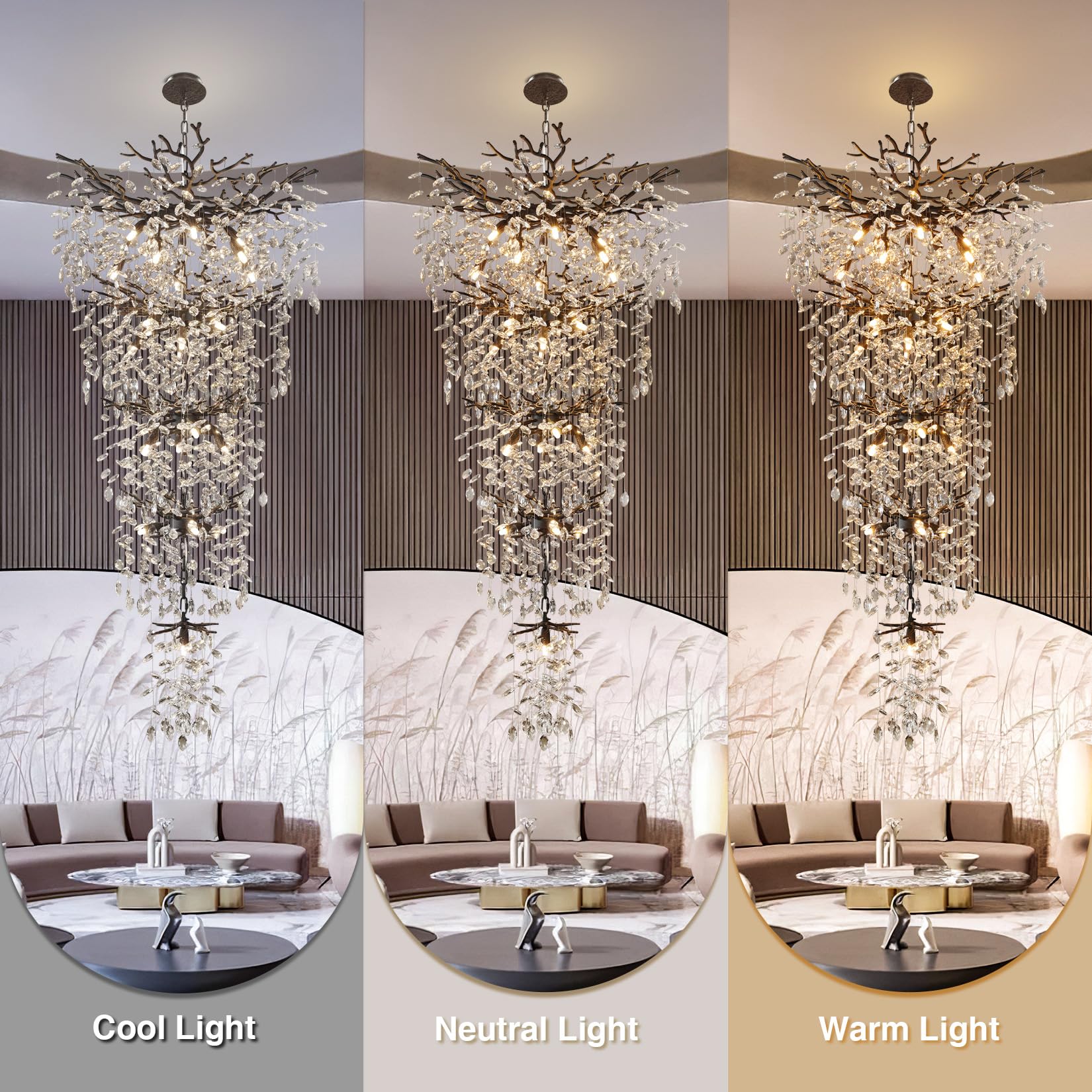 Crystal Chandeliers for Dining Room, 63" Modern Gold Tree Branch Chandelier, 15 - Lights Luxury Rectangular Raindrop Chandelier Light Fixture for Kitchen Island, Living Room, Foyer, High Ceiling - Camilalamps - B0BXNB4WRN