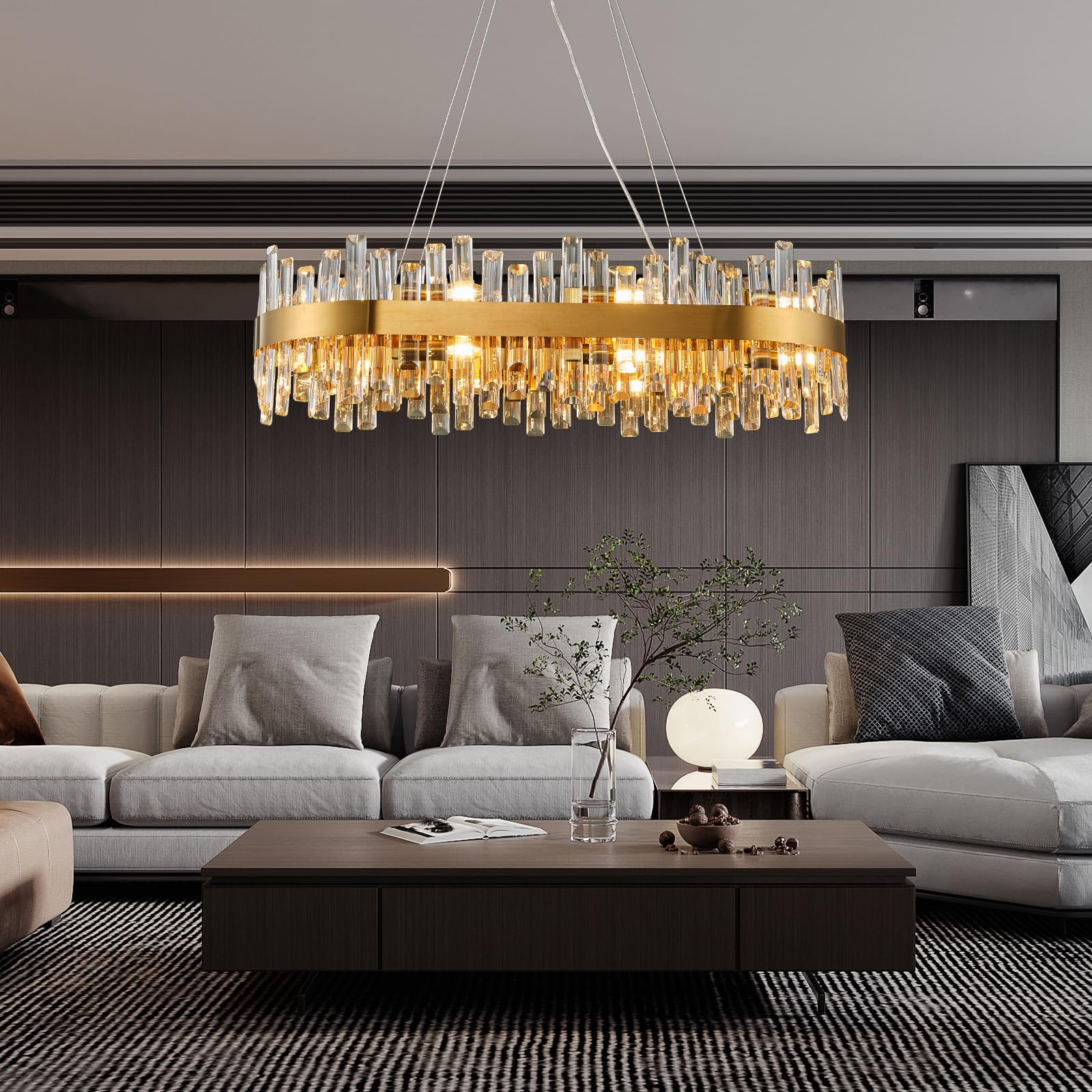 Chandelier for Dining Room, D39.4 Gold K9 Crystal Pendant Light, 20 - Light Round Over Table, Hanging Ceiling Light Fixture for Kitchen Island, Entryway, Foyer - Camilalamps - B0DMFF1692