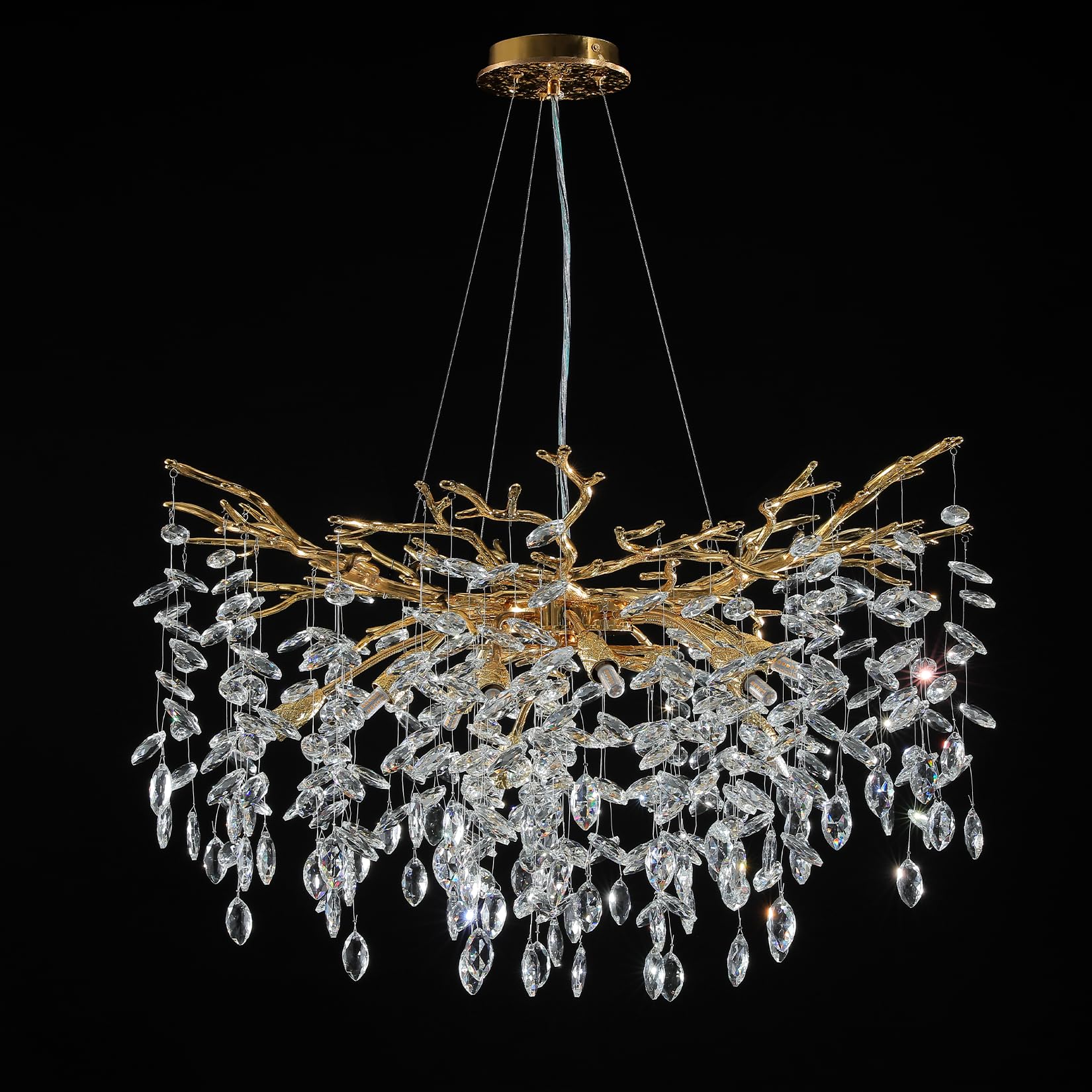 Crystal Chandeliers for Dining Room, 63" Modern Gold Tree Branch Chandelier, 15 - Lights Luxury Rectangular Raindrop Chandelier Light Fixture for Kitchen Island, Living Room, Foyer, High Ceiling - Camilalamps - B0BXNB4WRN