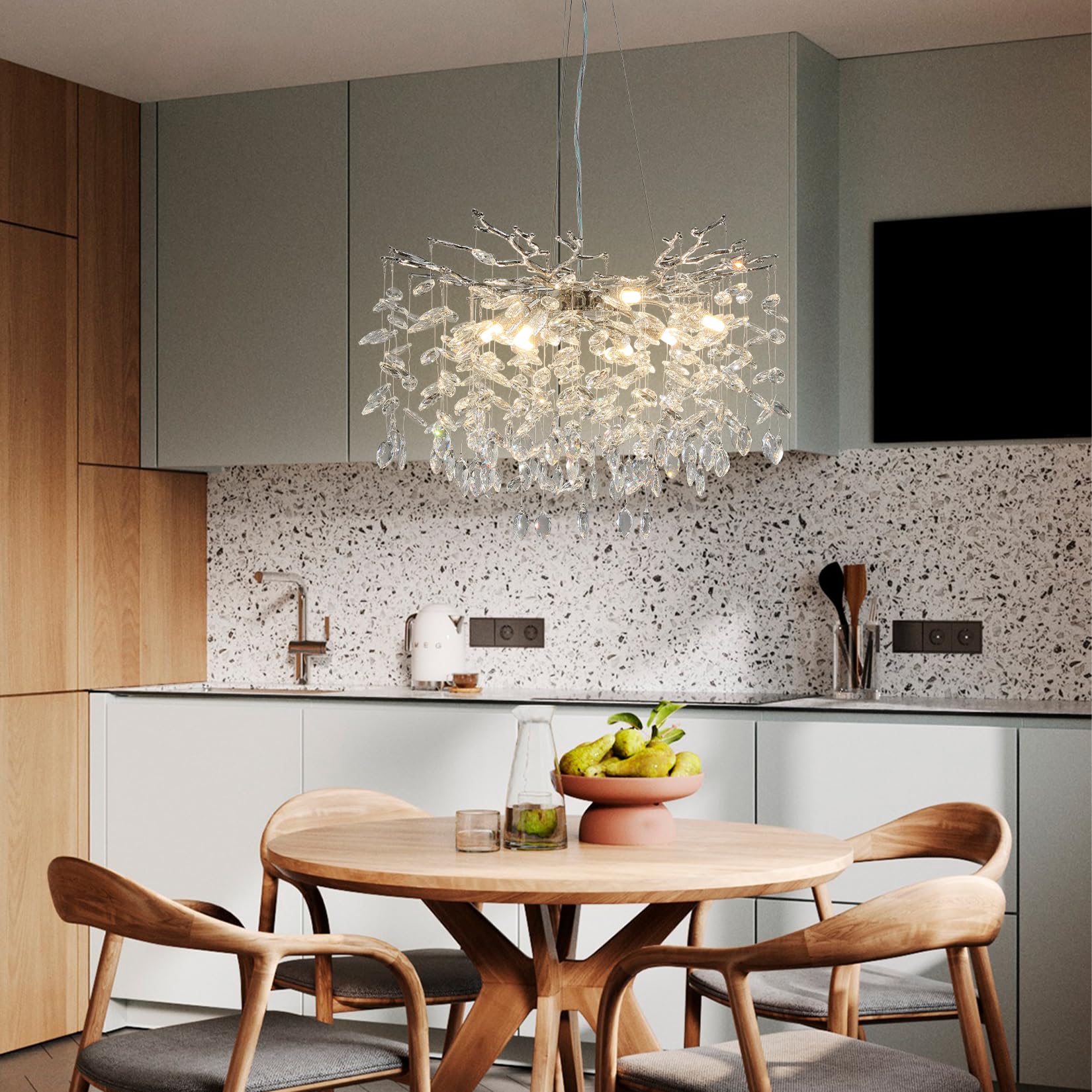 60" Modern Gold Crystal Tree Branch Chandelier, 16 - Light Rectangular Chandeliers for Dining Room, Kitchen Island, Living Room, Luxury K9 Crystal Raindrop Light Fixture - Camilalamps - B0FC6PCBZ1