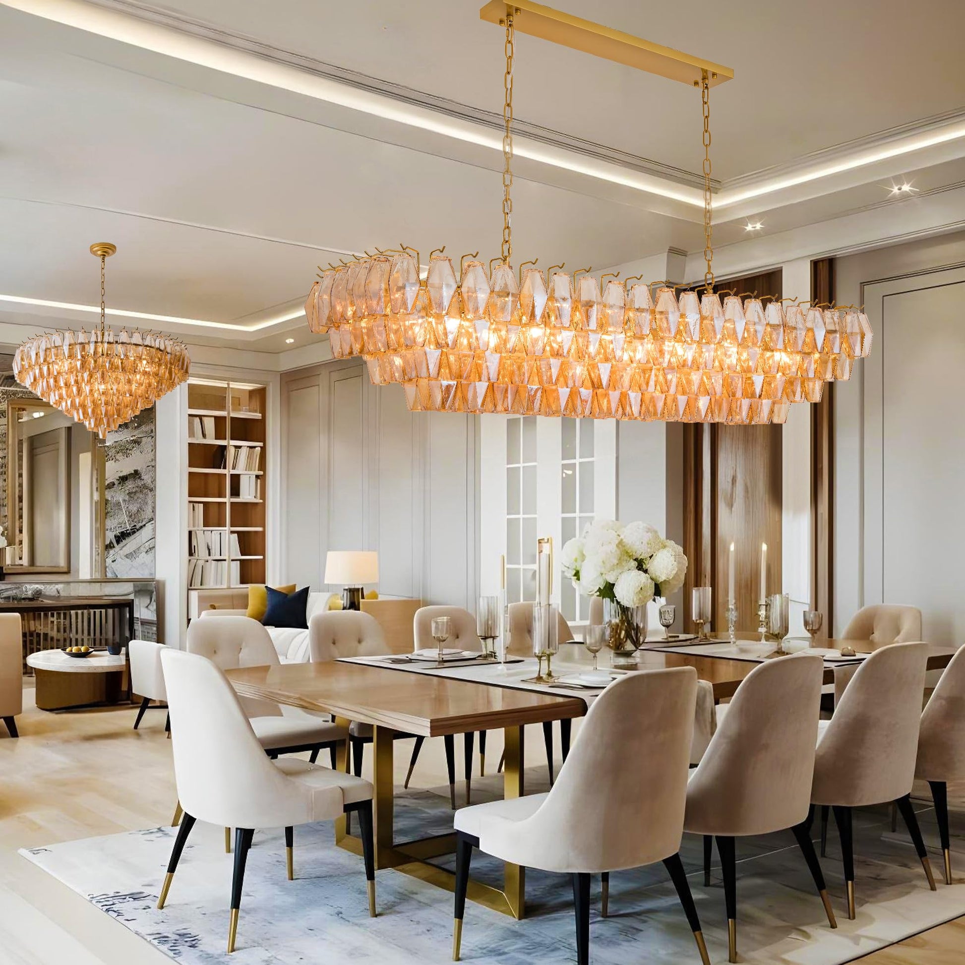 Amber Ceiling Light, 17" Modern Crystal Glass Chandelier for Bedroom, 3 - Light Round Flush Mount Ceiling Ligh for Living Room, Bathroom, Hallway, Entryway – Elegant Warm Lighting Fixture - Camilalamps - B0DQLDBCMH