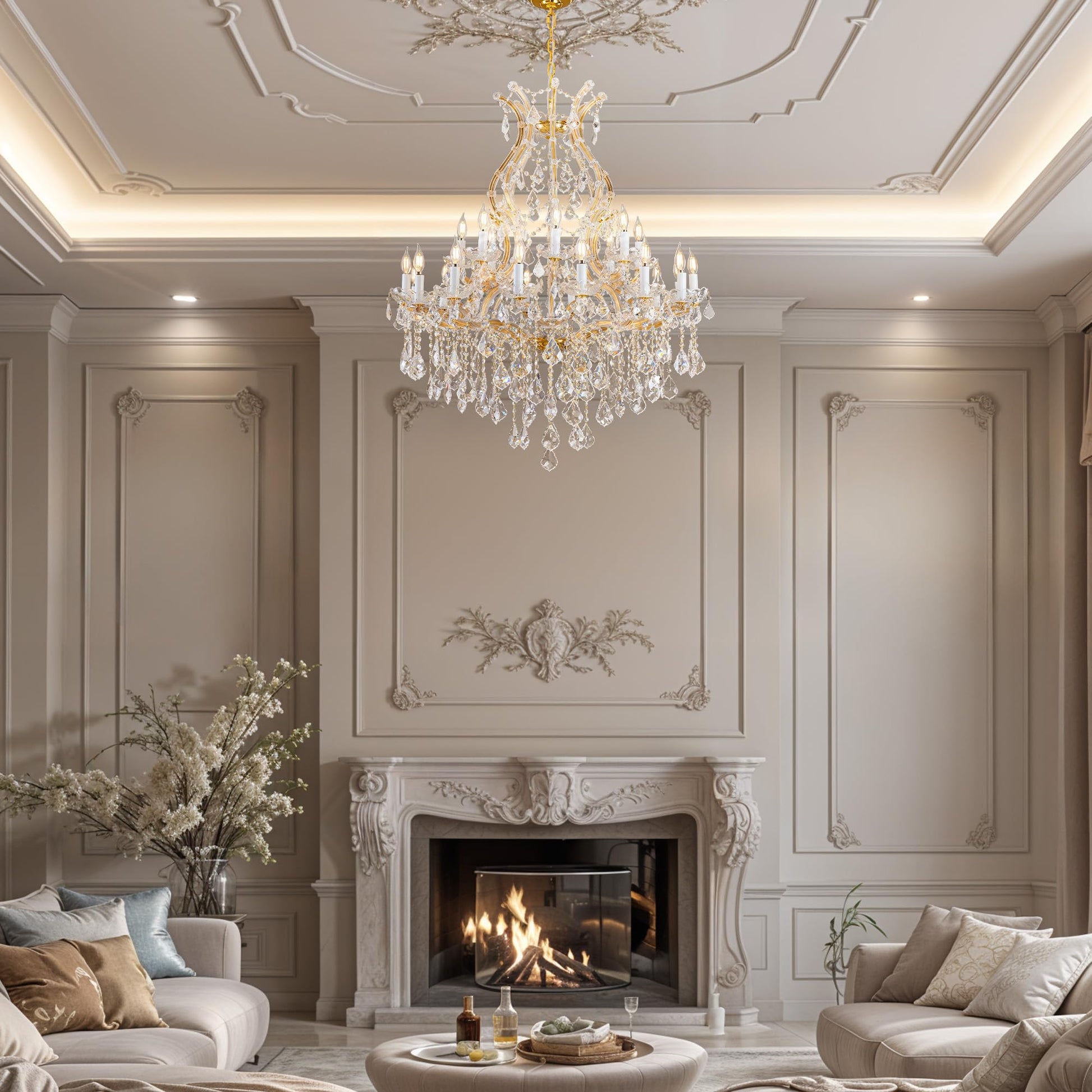 Large Gold Crystal Chandelier Light Fixtures - 24 Lights Modern Crystal Chandeliers for Hotel, Lobby, Foyer, Entryway Hall, Staircase High Ceiling Chandelier 2 Layers - Camilalamps - B0F93R7H6W