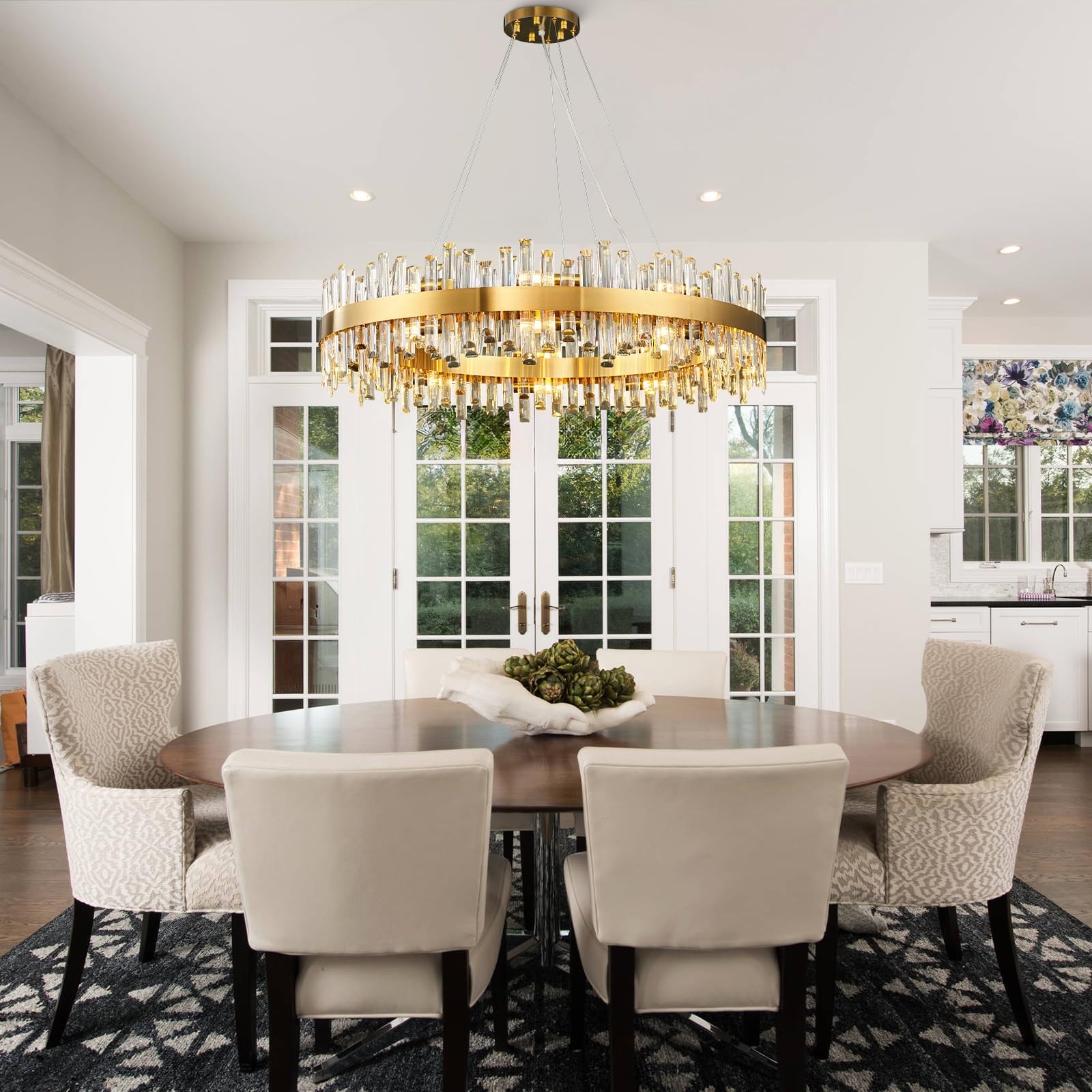 Chandelier for Dining Room, D39.4 Gold K9 Crystal Pendant Light, 20 - Light Round Over Table, Hanging Ceiling Light Fixture for Kitchen Island, Entryway, Foyer - Camilalamps - B0DMFF1692