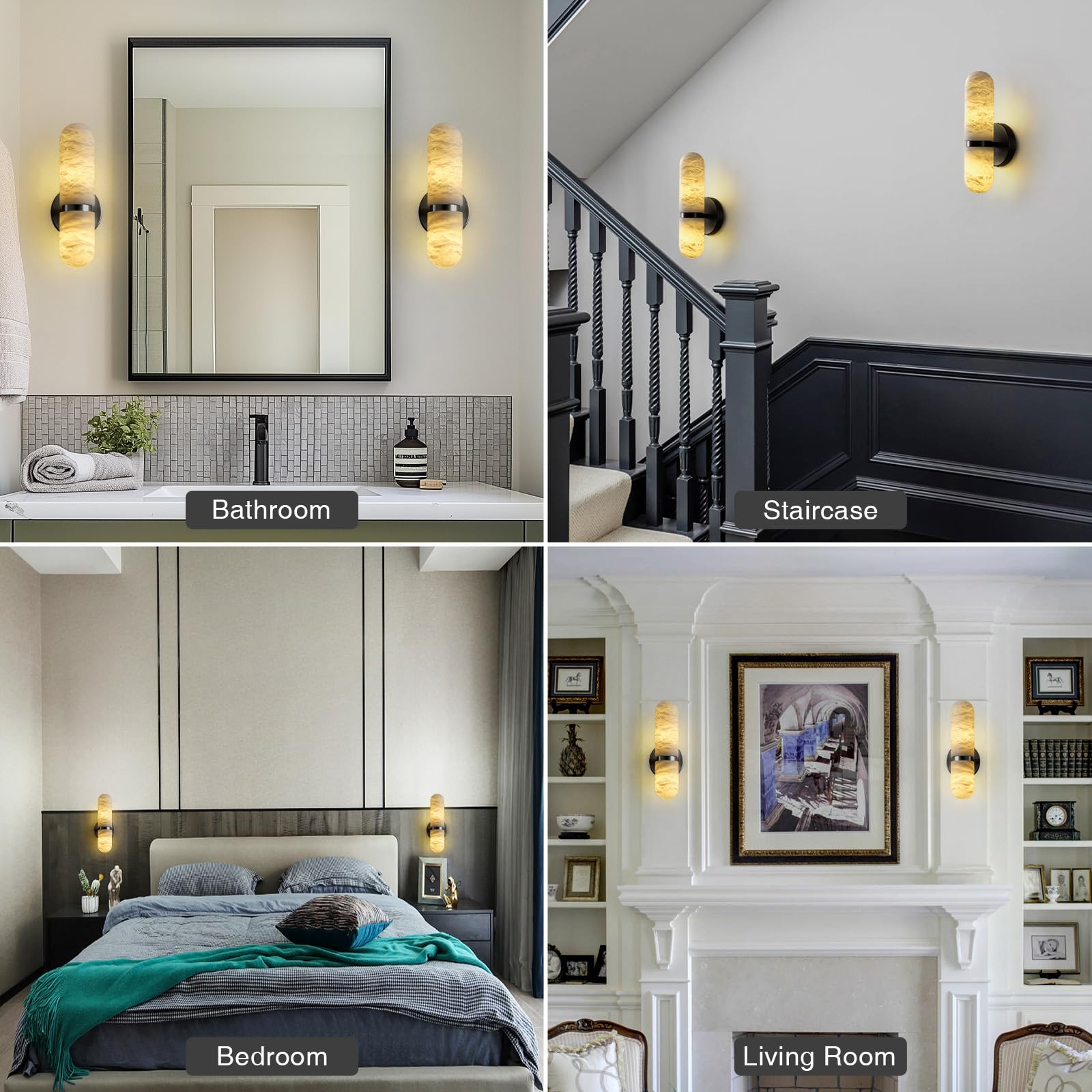 Black Alabaster Chandelier,14 - Lights Staircase Chandelier for Entryway, Modern Marble Hanging Light Fixture, Hight Ceiling, Foyer, Living Room, Staircase, Entry - Camilalamps - B0DSZZ11GM