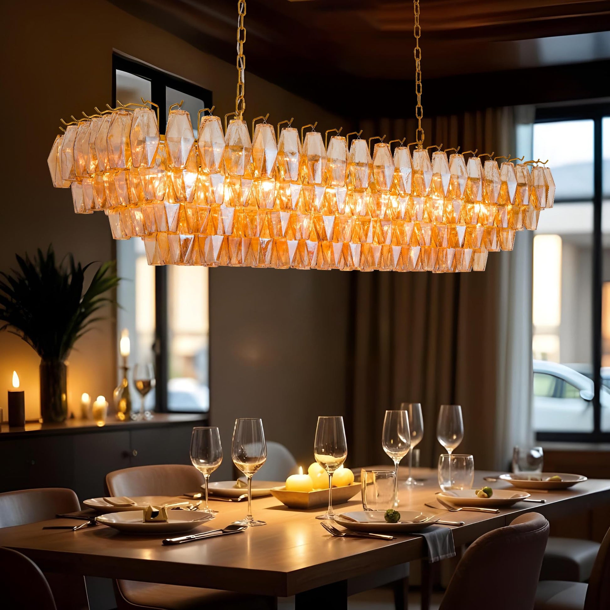 Amber Ceiling Light, 17" Modern Crystal Glass Chandelier for Bedroom, 3 - Light Round Flush Mount Ceiling Ligh for Living Room, Bathroom, Hallway, Entryway – Elegant Warm Lighting Fixture - Camilalamps - B0DQLFLJHT