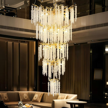 H118'' Modern Crystal Chandelier, 20 Lights Gold Large Pendant Lighting, Luxury High Ceiling Chandeliers, Tree Branches Staircase Hanging Lighting for Entryway, Foyer & Living Room Decor