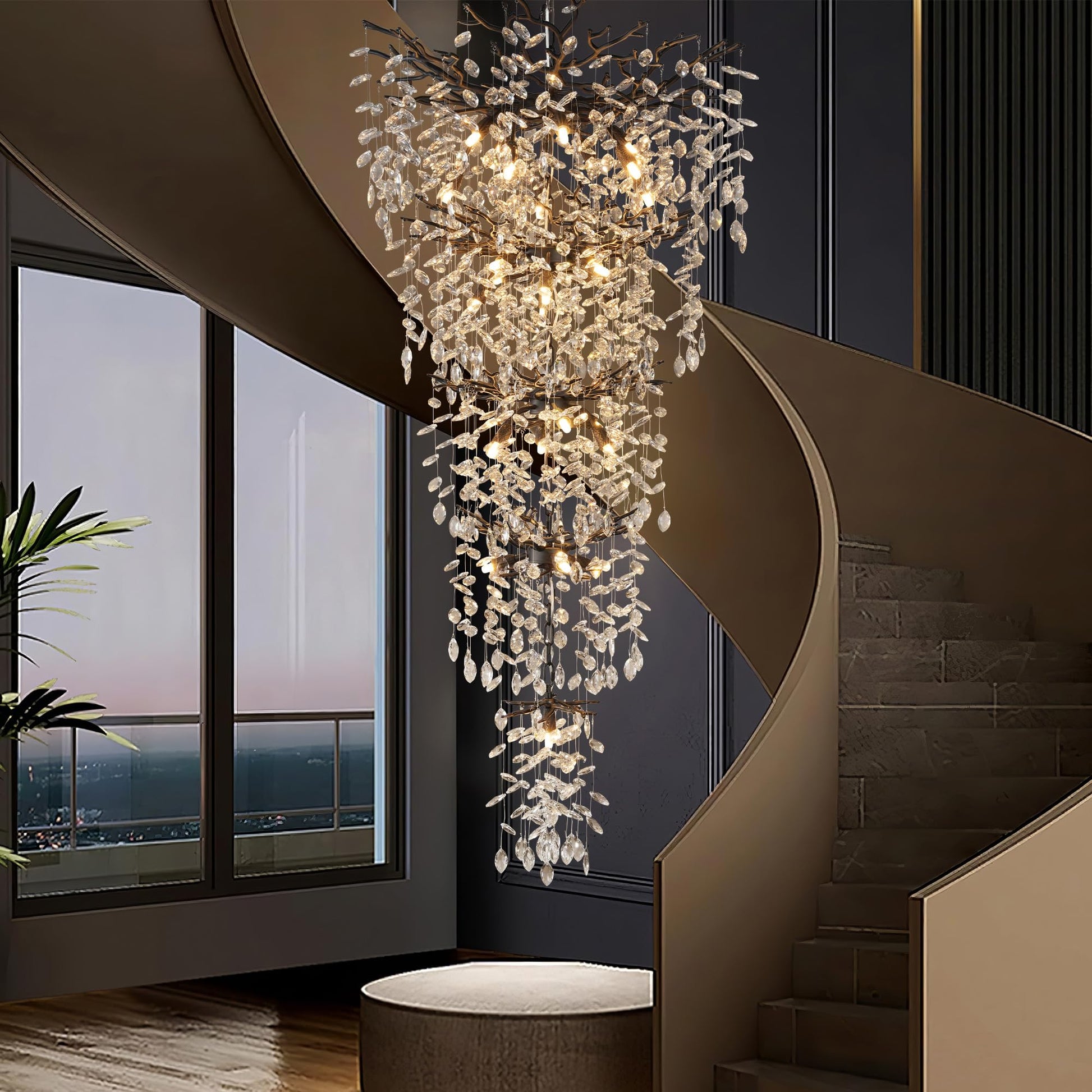 Crystal Chandeliers for Dining Room, 63" Modern Gold Tree Branch Chandelier, 15 - Lights Luxury Rectangular Raindrop Chandelier Light Fixture for Kitchen Island, Living Room, Foyer, High Ceiling - Camilalamps - B0FK4MXJXX