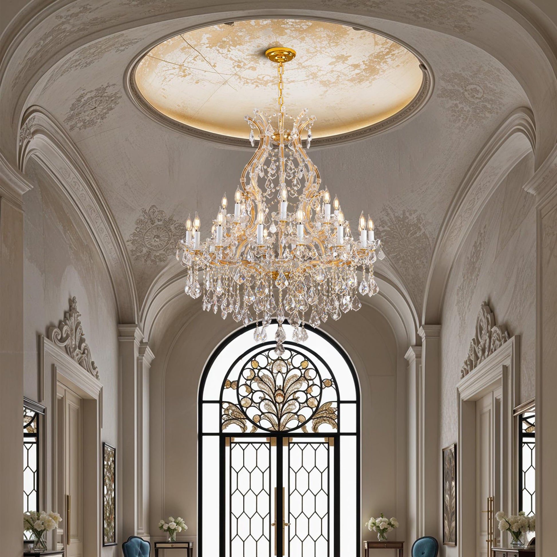 Large Gold Crystal Chandelier Light Fixtures - 24 Lights Modern Crystal Chandeliers for Hotel, Lobby, Foyer, Entryway Hall, Staircase High Ceiling Chandelier 2 Layers - Camilalamps - B0F93R7H6W