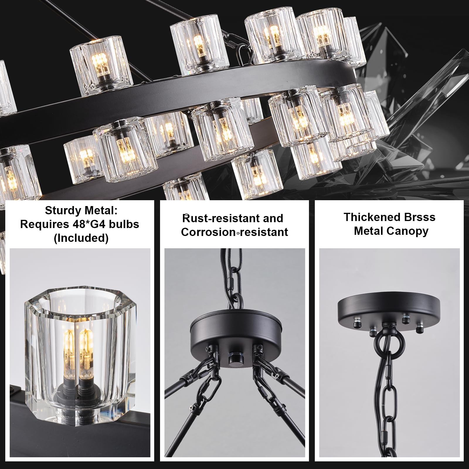 Modern 36" Gold Round Chandelier Light Fixture, K9 Crystal Chandeliers for Dining Room, Living Room, Dining Room Chandeliers Over Table, Chandelier for Bedroom, Foyer, Includes 36XG4 Bulbs - Camilalamps - B0CRGK6RHV