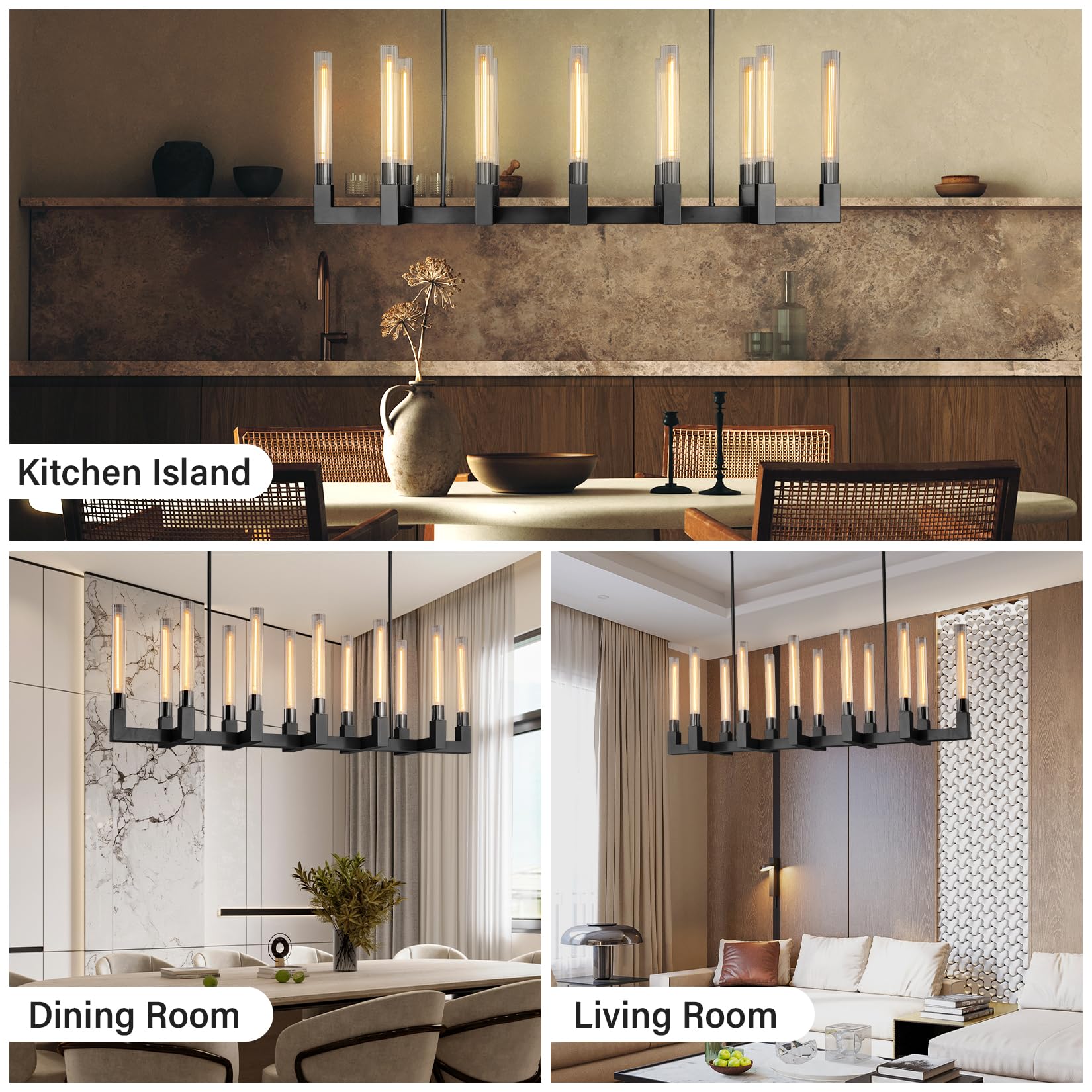 Modern Glass Tube Gold Pendant Lights – Adjustable 4 - Light Chandelier for Kitchen Island, Dining Room, Bedroom – Farmhouse & Contemporary Style with Included Bulbs - Camilalamps - B0F6YLDZVZ