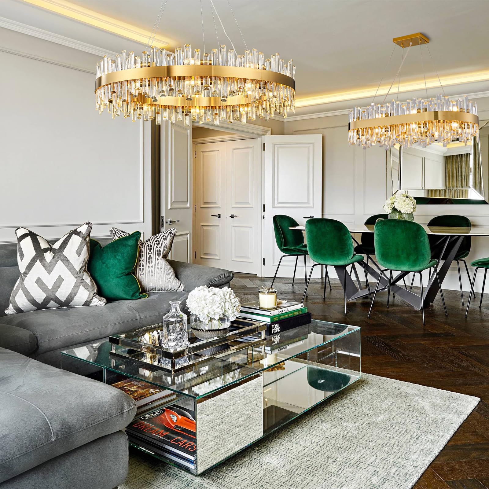 Chandelier for Dining Room, D39.4 Gold K9 Crystal Pendant Light, 20 - Light Round Over Table, Hanging Ceiling Light Fixture for Kitchen Island, Entryway, Foyer - Camilalamps - B0DMFF1692