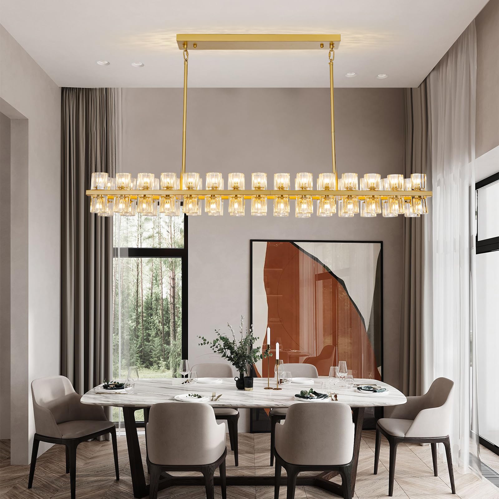 Modern 36" Gold Round Chandelier Light Fixture, K9 Crystal Chandeliers for Dining Room, Living Room, Dining Room Chandeliers Over Table, Chandelier for Bedroom, Foyer, Includes 36XG4 Bulbs - Camilalamps - B0DNYMMPBH