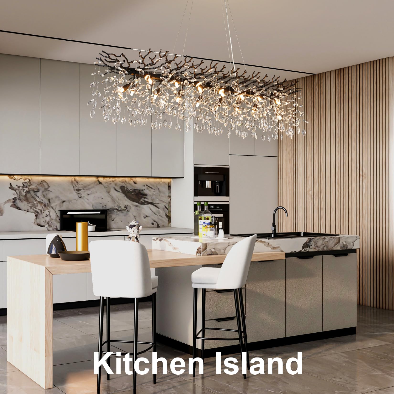 60" Modern Gold Crystal Tree Branch Chandelier, 16 - Light Rectangular Chandeliers for Dining Room, Kitchen Island, Living Room, Luxury K9 Crystal Raindrop Light Fixture - Camilalamps - B0FC6PCBZ1