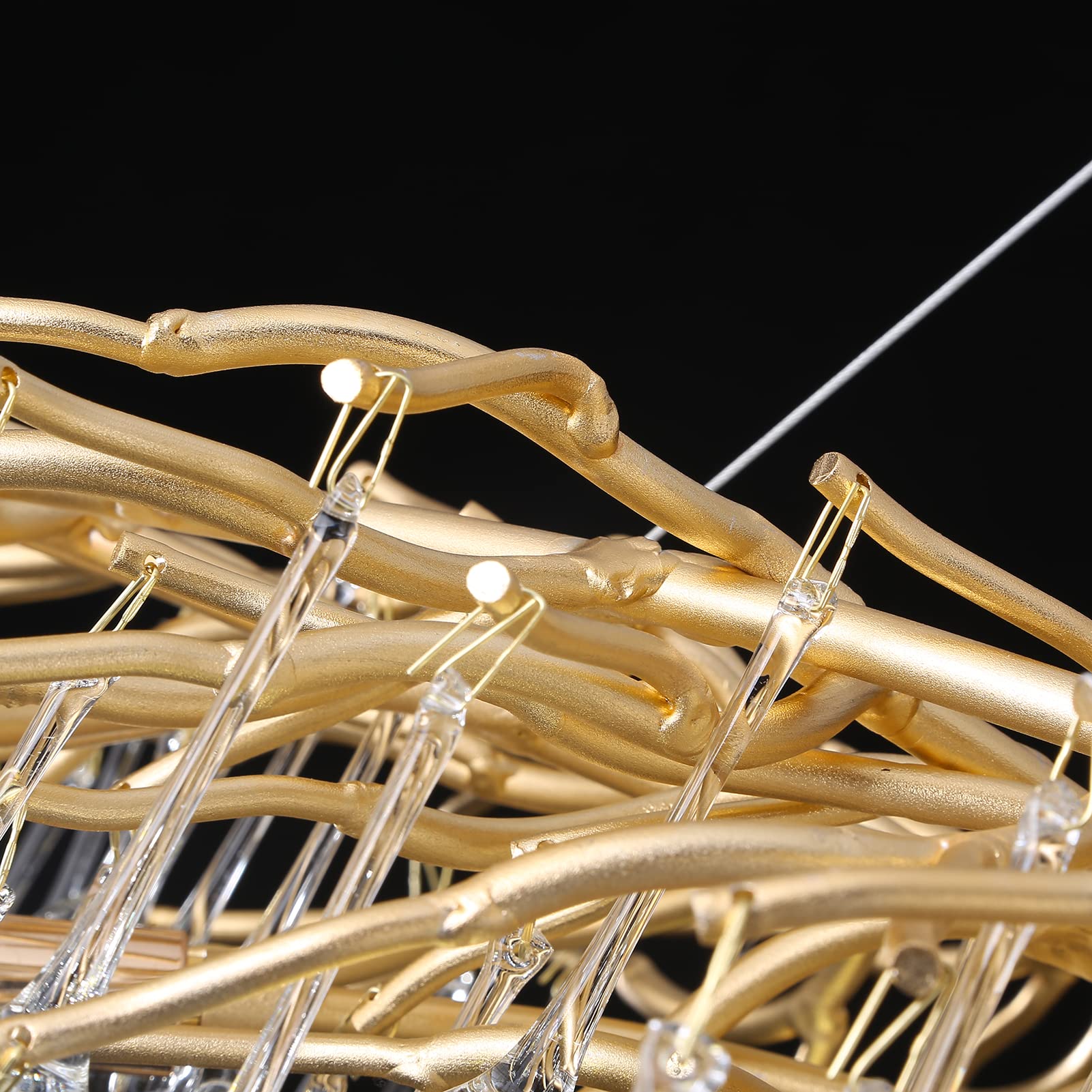 Crystal Chandeliers for Dining Room, 63" Modern Gold Tree Branch Chandelier, 15 - Lights Luxury Rectangular Raindrop Chandelier Light Fixture for Kitchen Island, Living Room, Foyer, High Ceiling - Camilalamps - B0BXNB4WRN