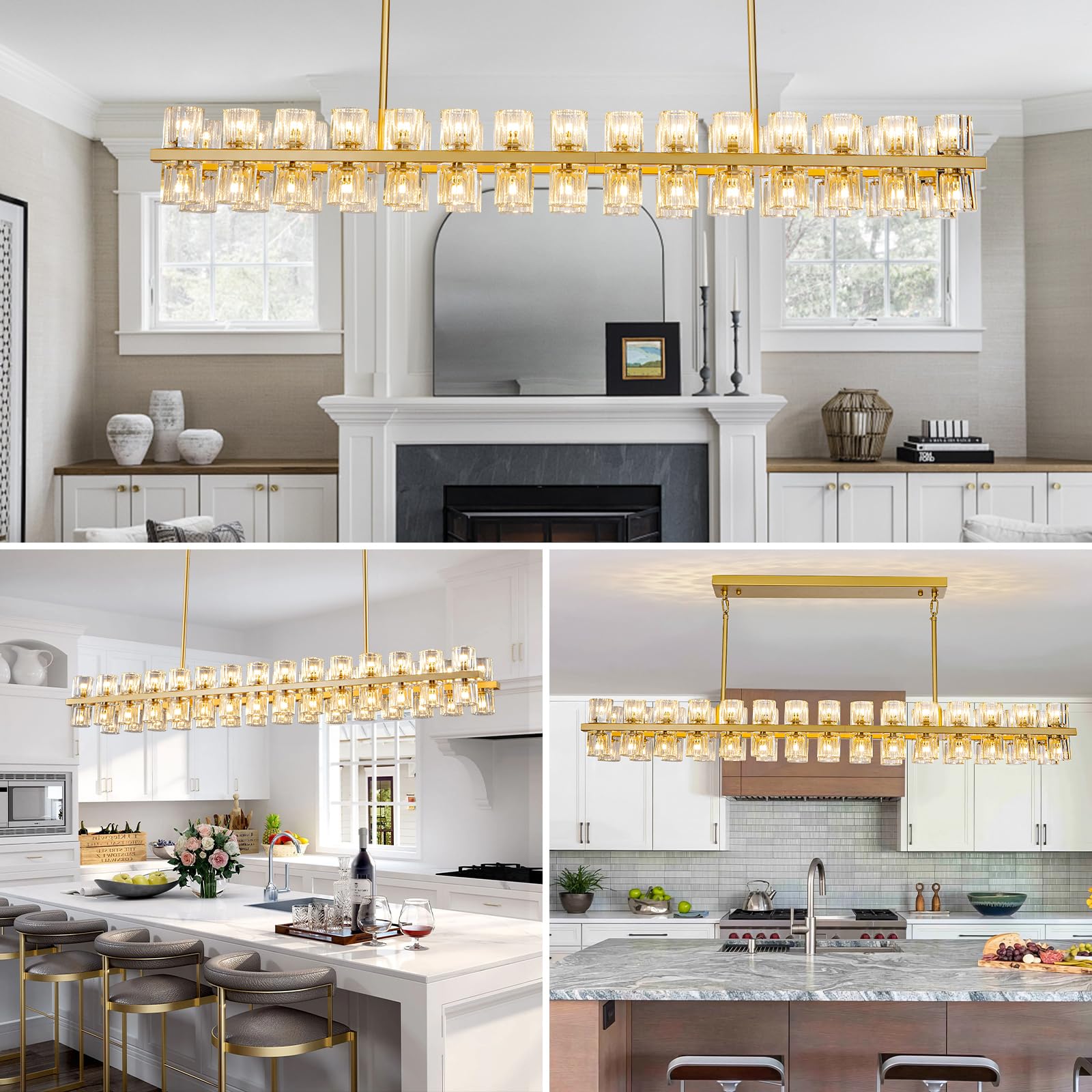 Modern 36" Gold Round Chandelier Light Fixture, K9 Crystal Chandeliers for Dining Room, Living Room, Dining Room Chandeliers Over Table, Chandelier for Bedroom, Foyer, Includes 36XG4 Bulbs - Camilalamps - B0CRGK6RHV