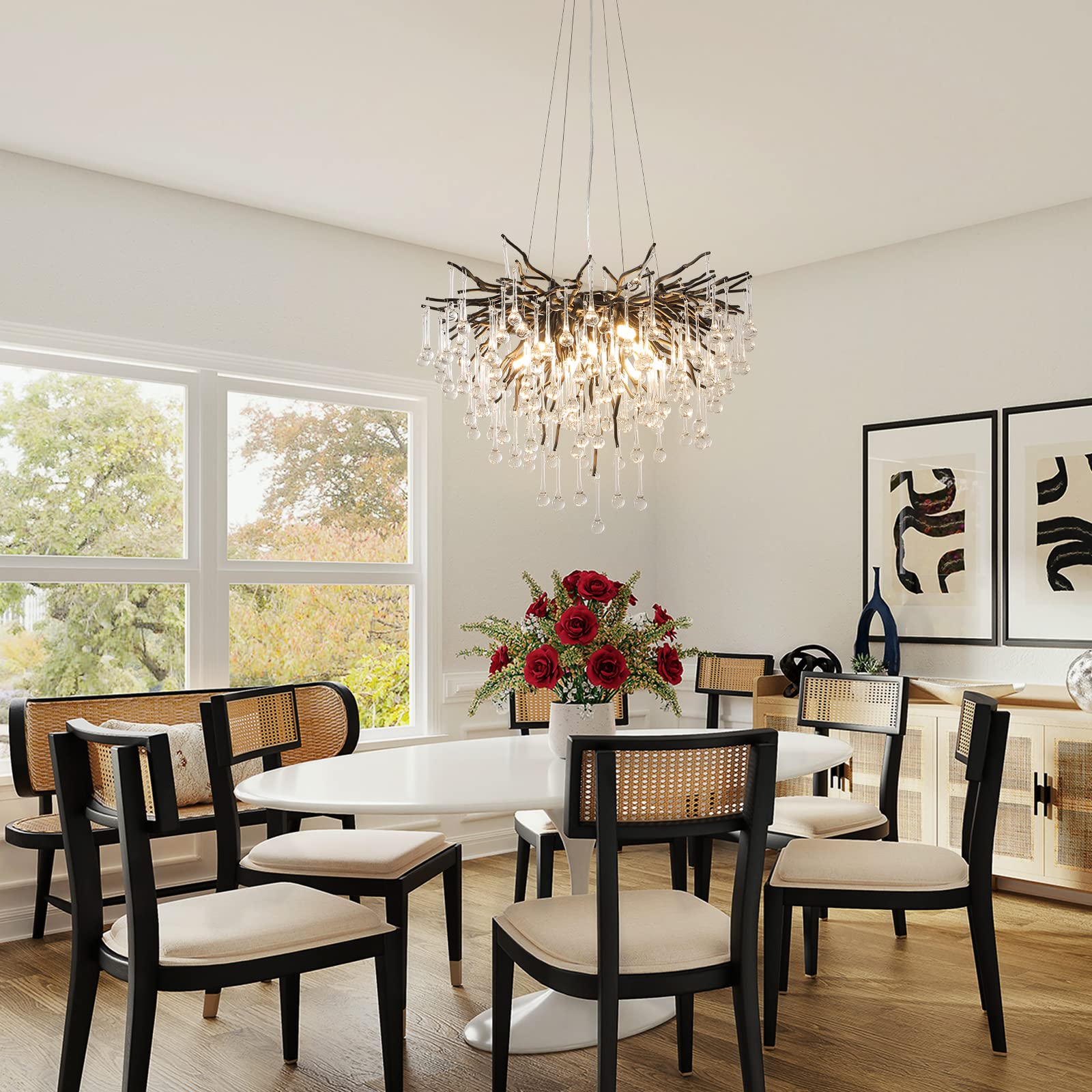Crystal Chandeliers for Dining Room, 63" Modern Gold Tree Branch Chandelier, 15 - Lights Luxury Rectangular Raindrop Chandelier Light Fixture for Kitchen Island, Living Room, Foyer, High Ceiling - Camilalamps - B0BXNB4WRN