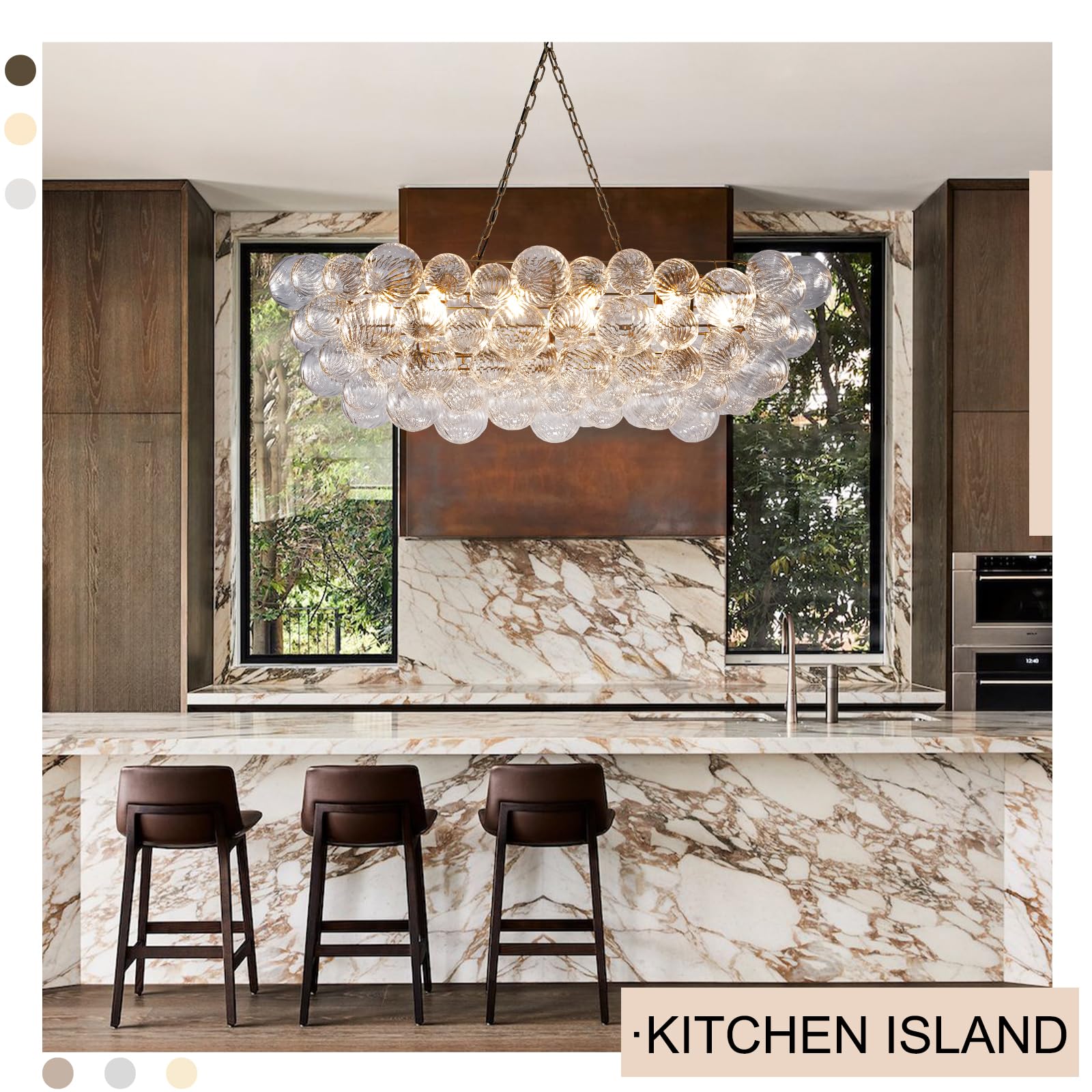 Gold Bubble Globe Chandelier, Modern Blown Glass Chandeliers with Ribbed Clear Balls, Small 24" Dia Antique Style Pendant Ceiling Light for Dining Room, Entry, Bedroom - Camilalamps - B0FDQ34ZW3