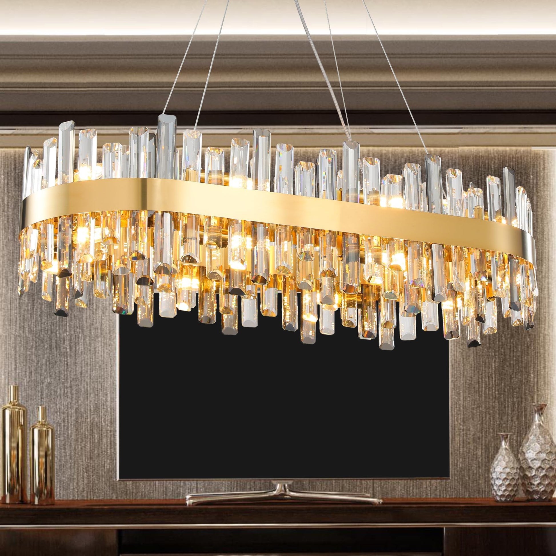 Chandelier for Dining Room, D39.4 Gold K9 Crystal Pendant Light, 20 - Light Round Over Table, Hanging Ceiling Light Fixture for Kitchen Island, Entryway, Foyer - Camilalamps - B0DMFCSZM4