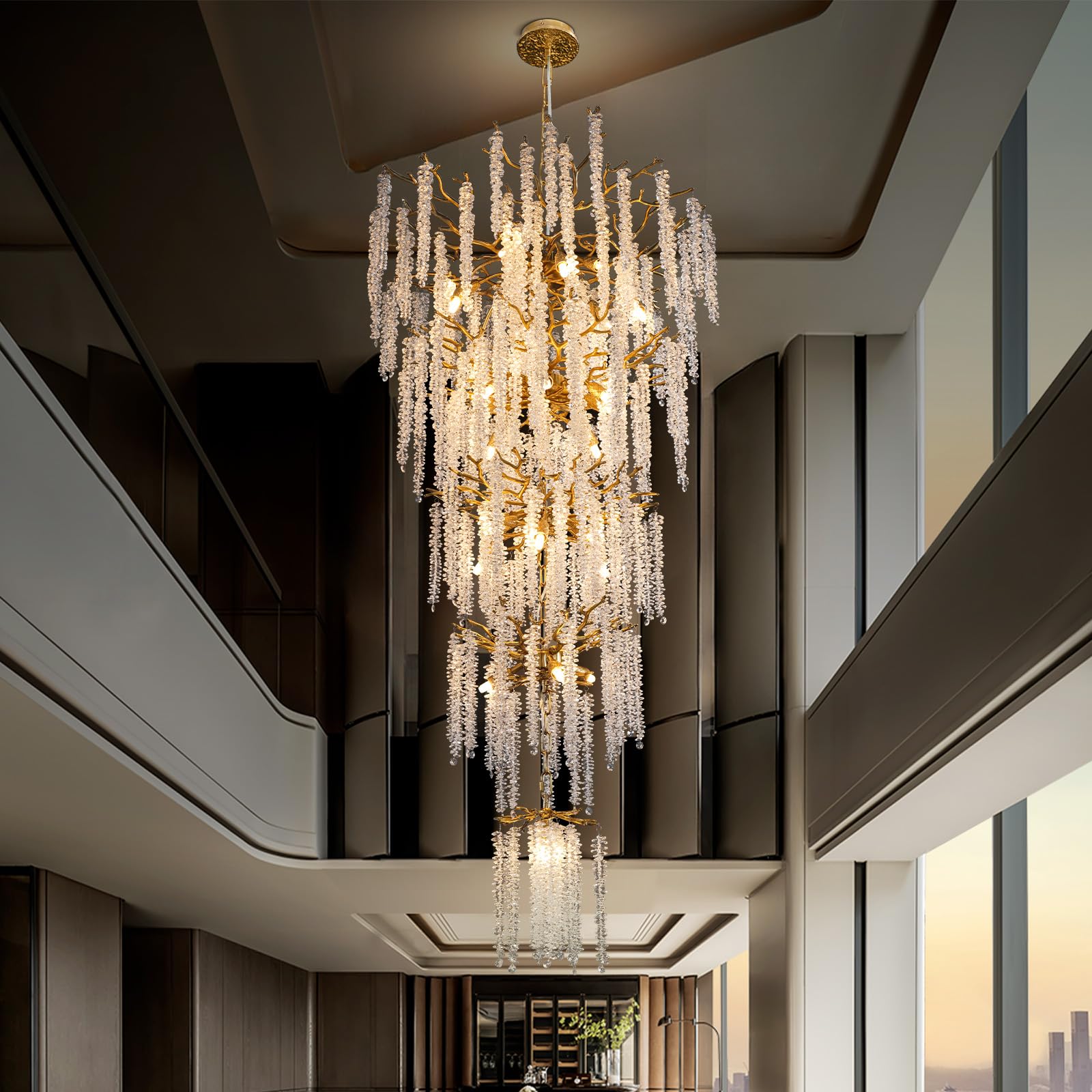 Modern Crystal Chandelier, 47.2" Gold Tree Branch Chandelier for Dining Room, Round Luxury High Ceiling Chandeliers Pendant Light Over Table, Hanging Fixture for Bedroom, Living Room, Kitchen - Camilalamps - B0FBWPQM82