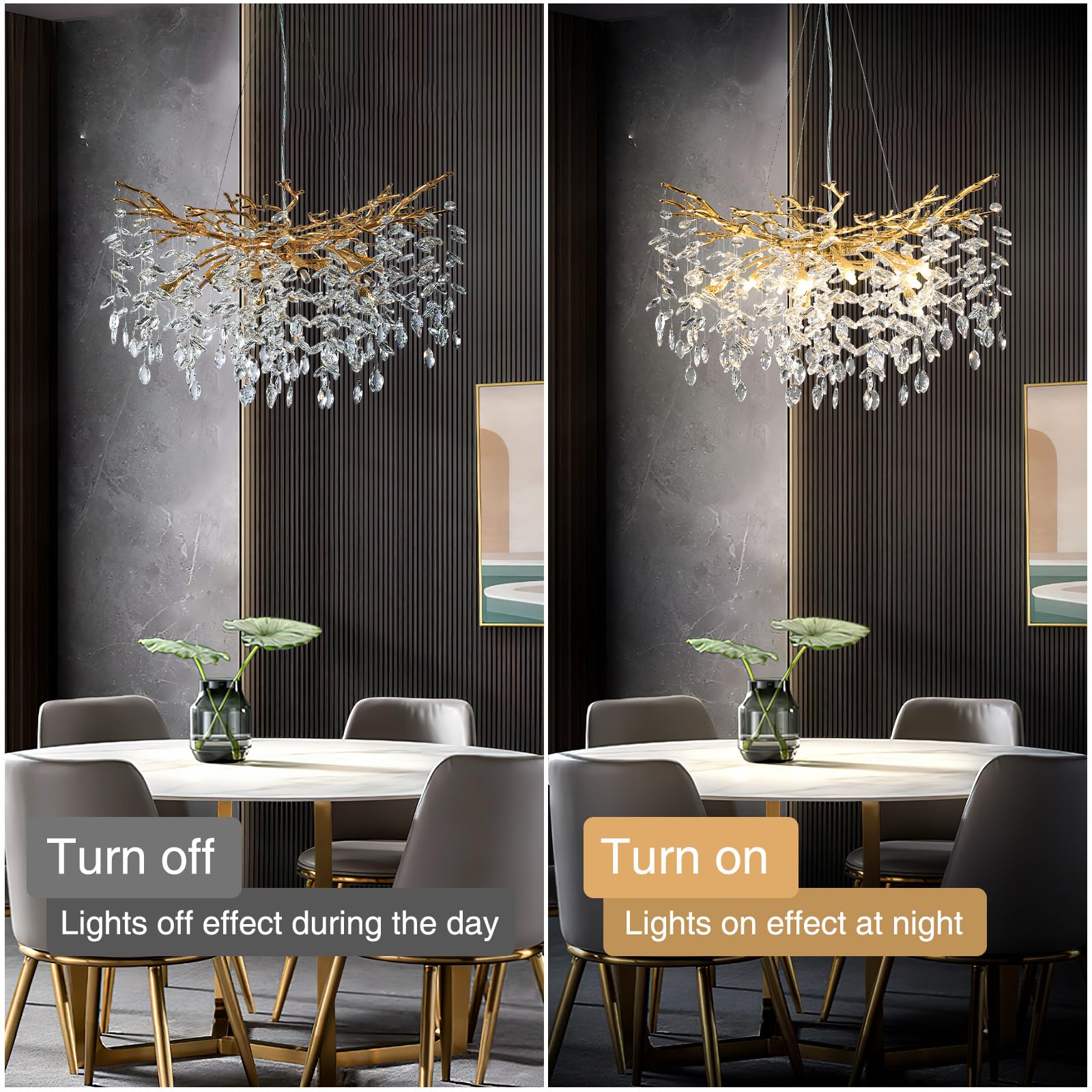 Crystal Chandeliers for Dining Room, 63" Modern Gold Tree Branch Chandelier, 15 - Lights Luxury Rectangular Raindrop Chandelier Light Fixture for Kitchen Island, Living Room, Foyer, High Ceiling - Camilalamps - B0BXNB4WRN