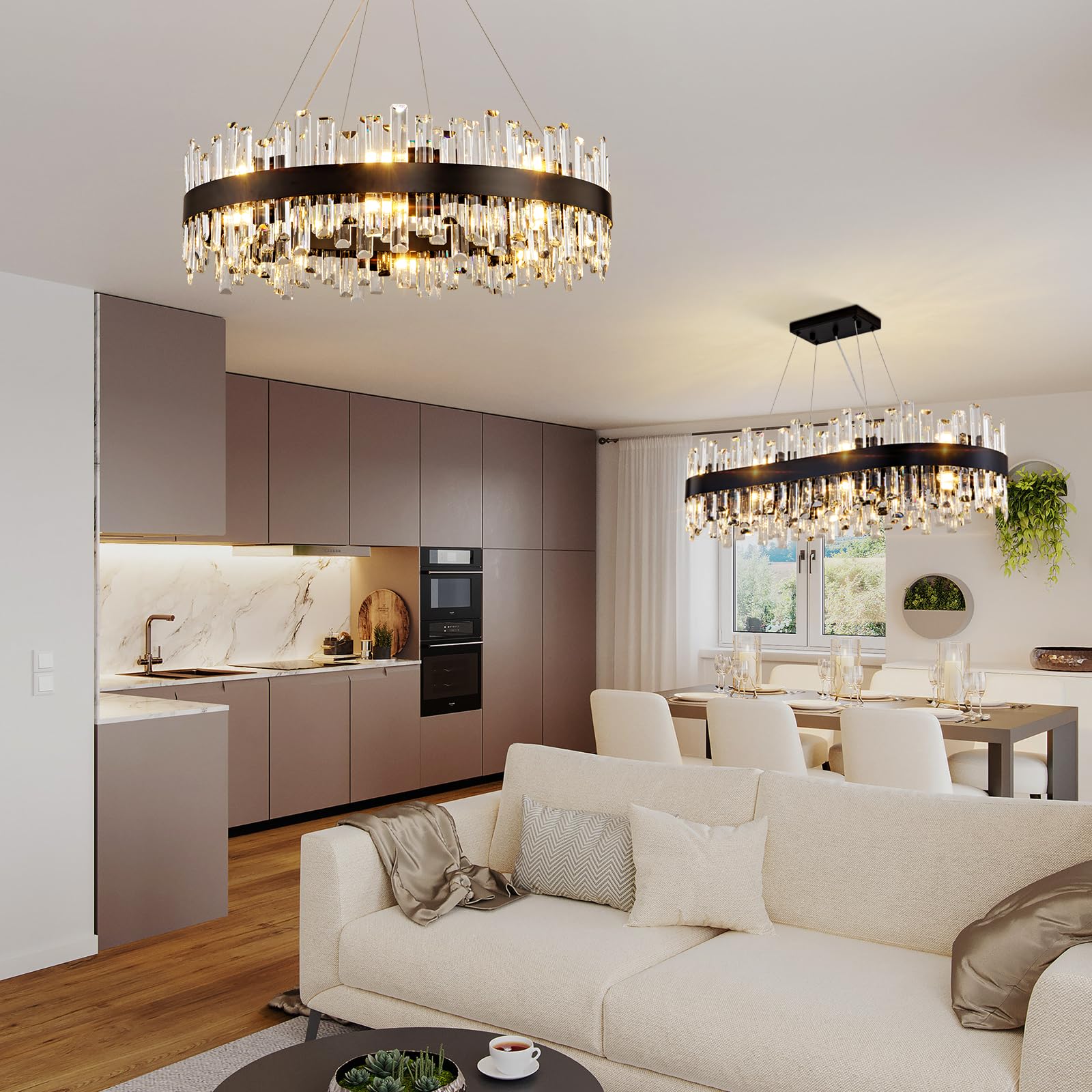 Chandelier for Dining Room, D39.4 Gold K9 Crystal Pendant Light, 20 - Light Round Over Table, Hanging Ceiling Light Fixture for Kitchen Island, Entryway, Foyer - Camilalamps - B0DMFF1692