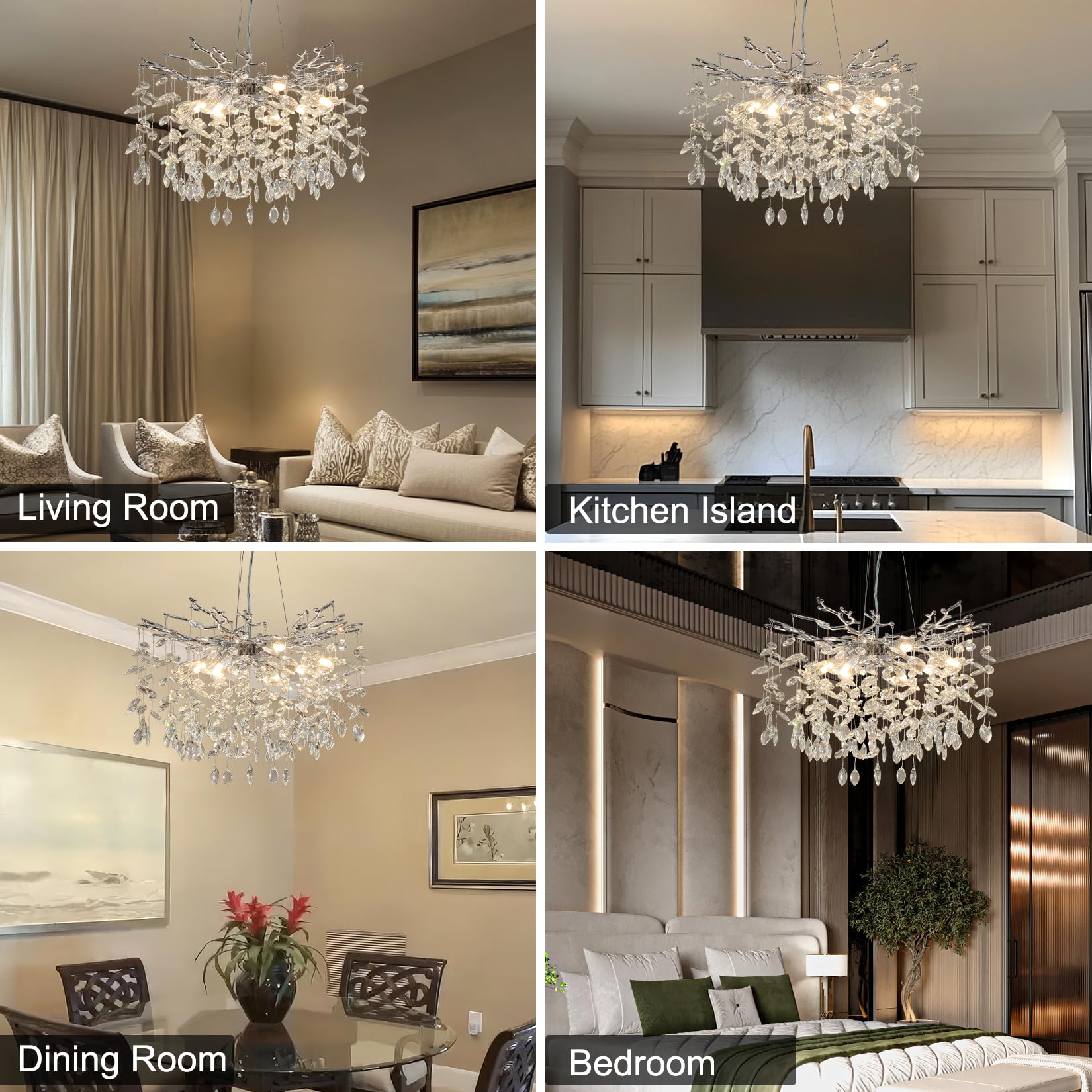 60" Modern Gold Crystal Tree Branch Chandelier, 16 - Light Rectangular Chandeliers for Dining Room, Kitchen Island, Living Room, Luxury K9 Crystal Raindrop Light Fixture - Camilalamps - B0FC6PCBZ1