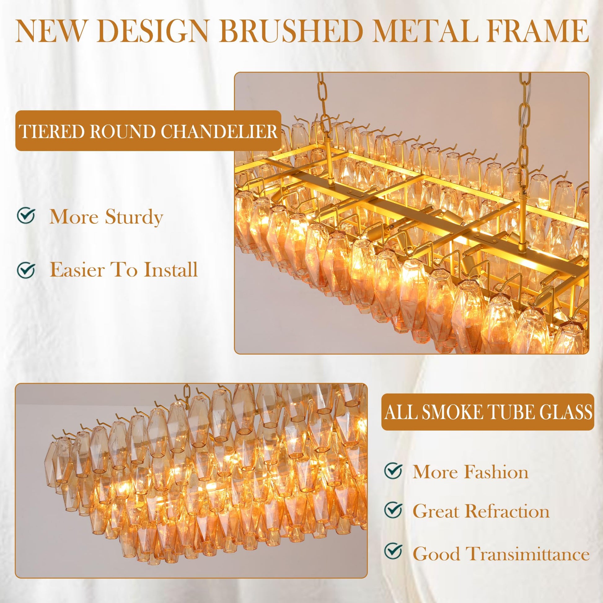 Amber Ceiling Light, 17" Modern Crystal Glass Chandelier for Bedroom, 3 - Light Round Flush Mount Ceiling Ligh for Living Room, Bathroom, Hallway, Entryway – Elegant Warm Lighting Fixture - Camilalamps - B0DQLDBCMH