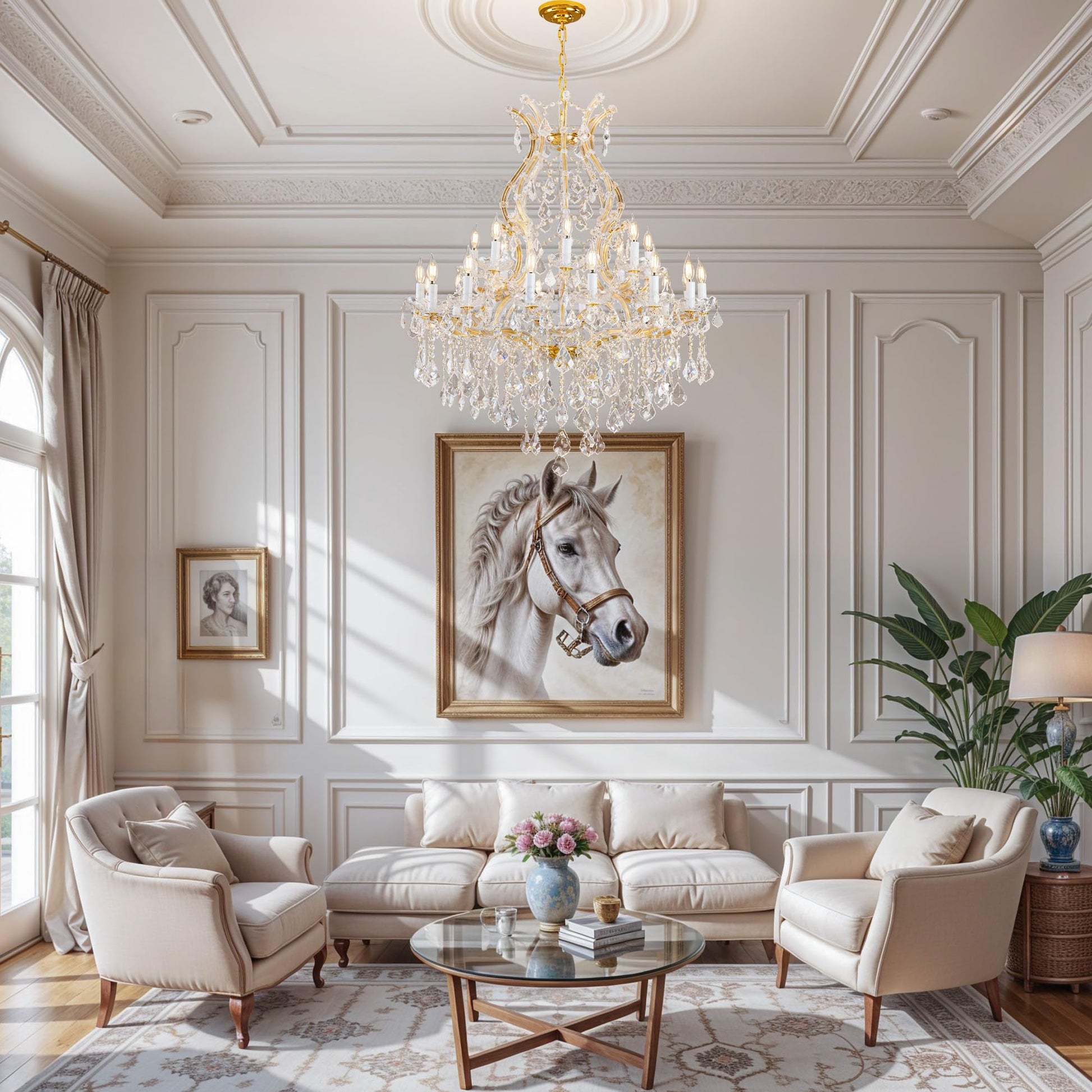 Large Gold Crystal Chandelier Light Fixtures - 24 Lights Modern Crystal Chandeliers for Hotel, Lobby, Foyer, Entryway Hall, Staircase High Ceiling Chandelier 2 Layers - Camilalamps - B0F93R7H6W