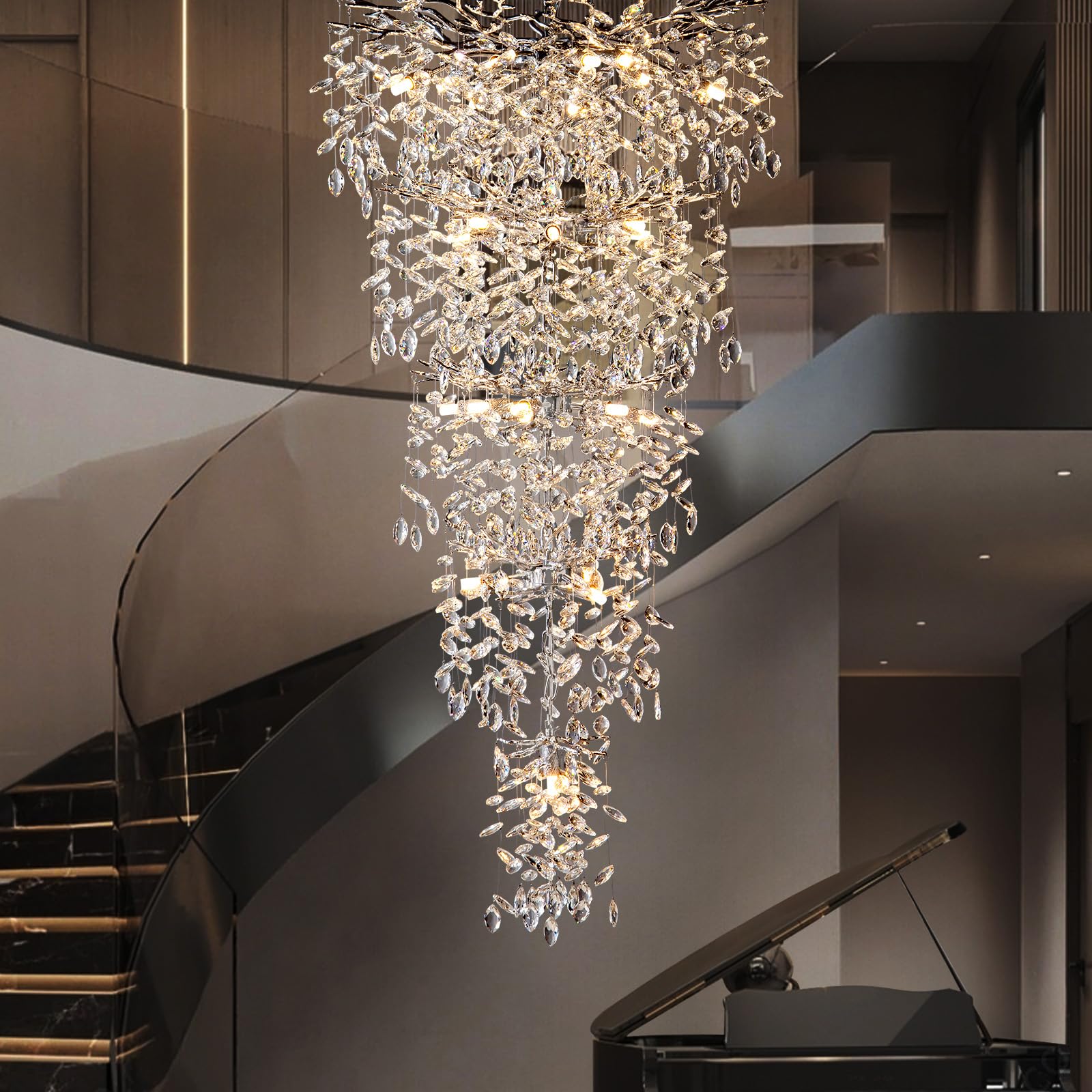 60" Modern Gold Crystal Tree Branch Chandelier, 16 - Light Rectangular Chandeliers for Dining Room, Kitchen Island, Living Room, Luxury K9 Crystal Raindrop Light Fixture - Camilalamps - B0CP9C8Q7F