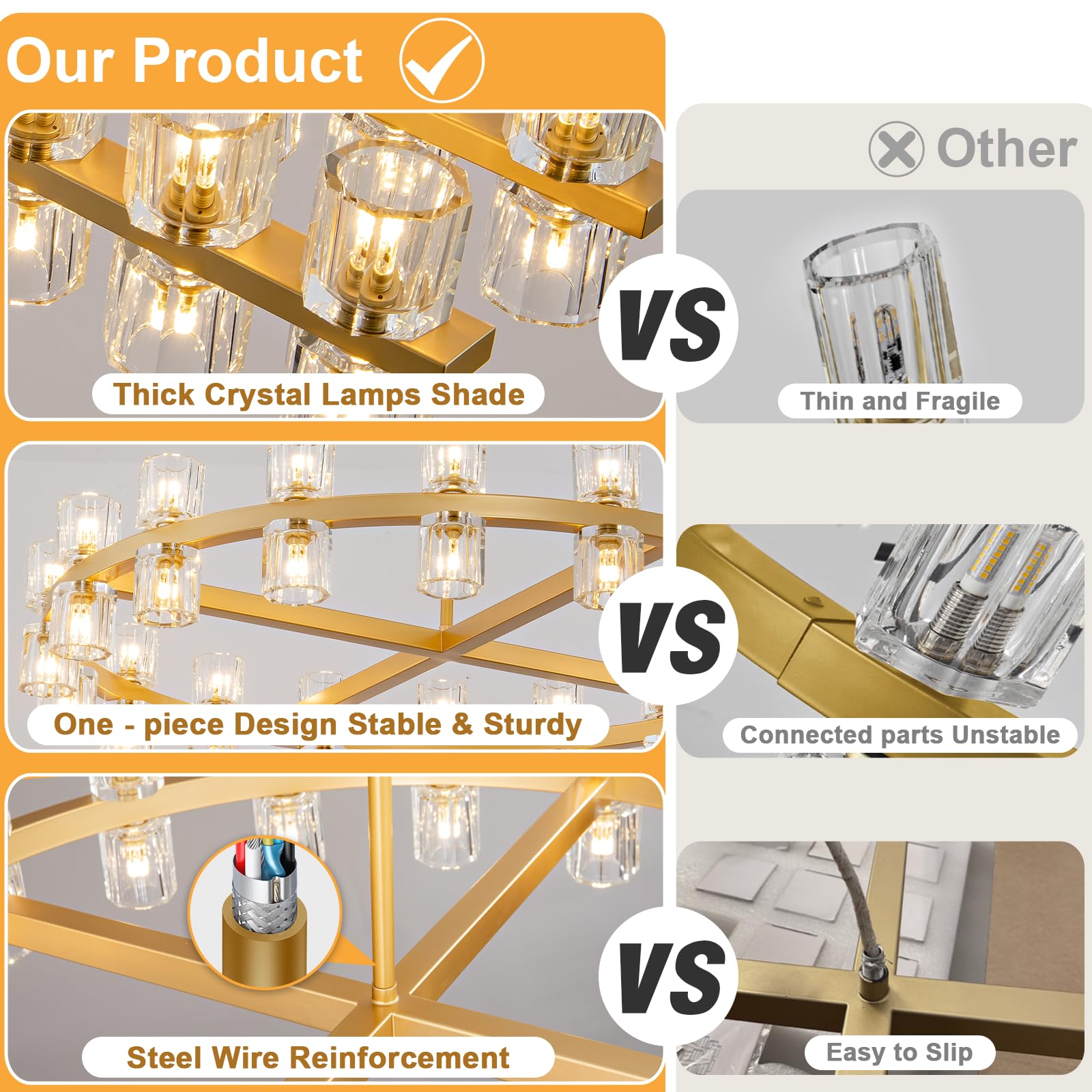 Modern 36" Gold Round Chandelier Light Fixture, K9 Crystal Chandeliers for Dining Room, Living Room, Dining Room Chandeliers Over Table, Chandelier for Bedroom, Foyer, Includes 36XG4 Bulbs - Camilalamps - B0CRGK6RHV