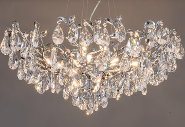Modern Crystal Chandelier,Silver Ceiling Pendant Flower Hanging Lighting, 31.5" Tree Branch-Leaf Upward Chandelier Light Fixture Perfect for Dining Room, Living Room, Bedroom, Entryway
