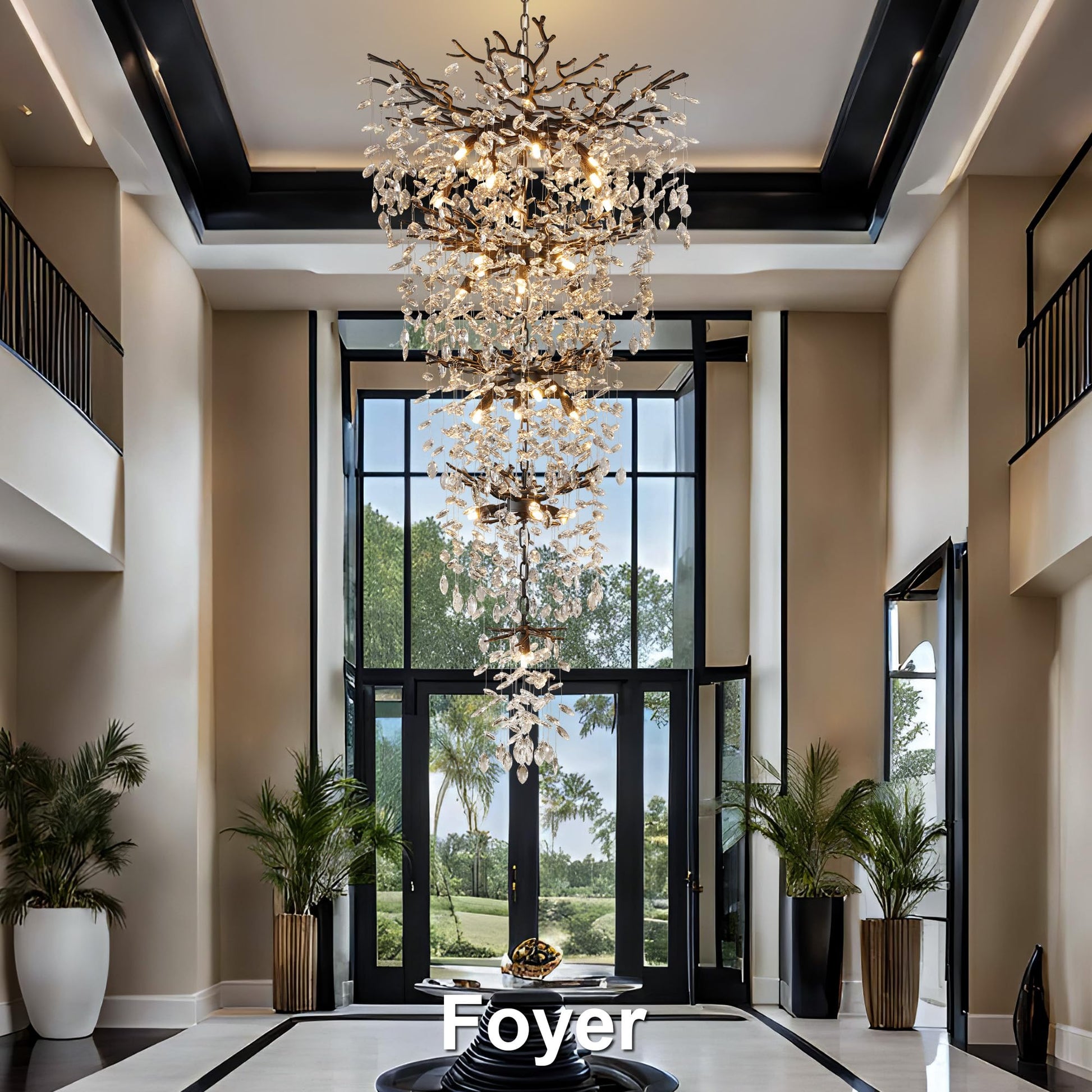 Crystal Chandeliers for Dining Room, 63" Modern Gold Tree Branch Chandelier, 15 - Lights Luxury Rectangular Raindrop Chandelier Light Fixture for Kitchen Island, Living Room, Foyer, High Ceiling - Camilalamps - B0BXNB4WRN