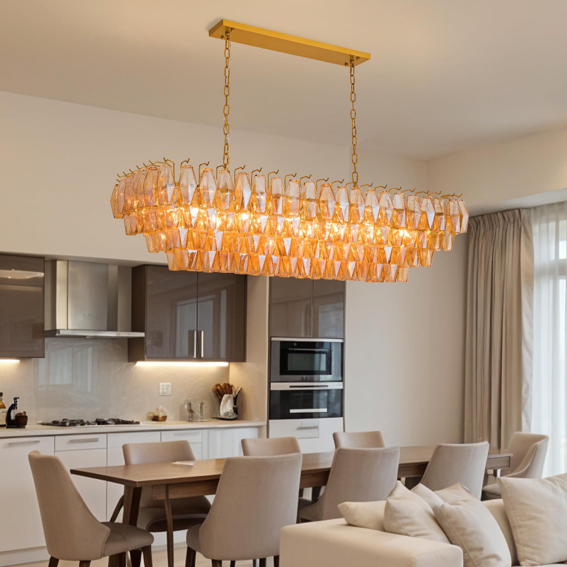 Amber Ceiling Light, 17" Modern Crystal Glass Chandelier for Bedroom, 3 - Light Round Flush Mount Ceiling Ligh for Living Room, Bathroom, Hallway, Entryway – Elegant Warm Lighting Fixture - Camilalamps - B0DQLDBCMH