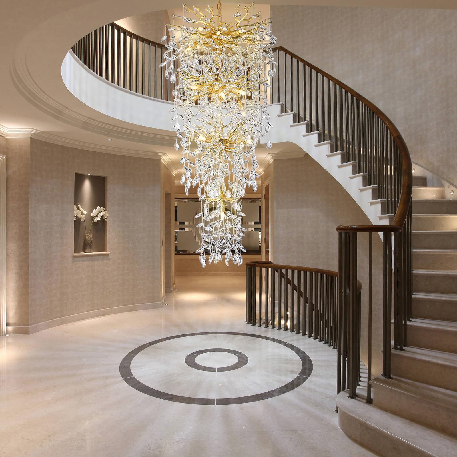 60" Modern Gold Crystal Tree Branch Chandelier, 16 - Light Rectangular Chandeliers for Dining Room, Kitchen Island, Living Room, Luxury K9 Crystal Raindrop Light Fixture - Camilalamps - B0FC6PCBZ1