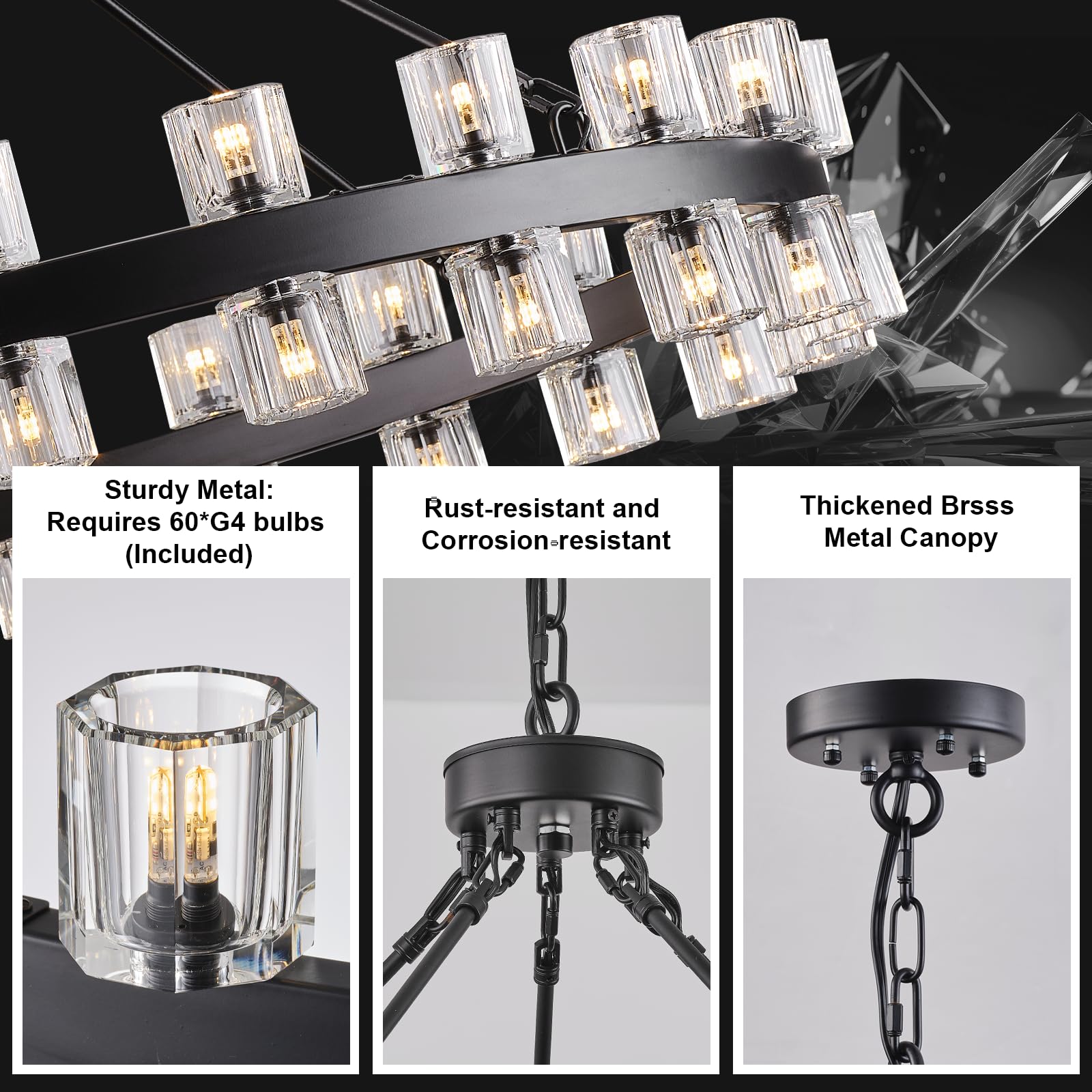 Modern 36" Gold Round Chandelier Light Fixture, K9 Crystal Chandeliers for Dining Room, Living Room, Dining Room Chandeliers Over Table, Chandelier for Bedroom, Foyer, Includes 36XG4 Bulbs - Camilalamps - B0CRGK6RHV