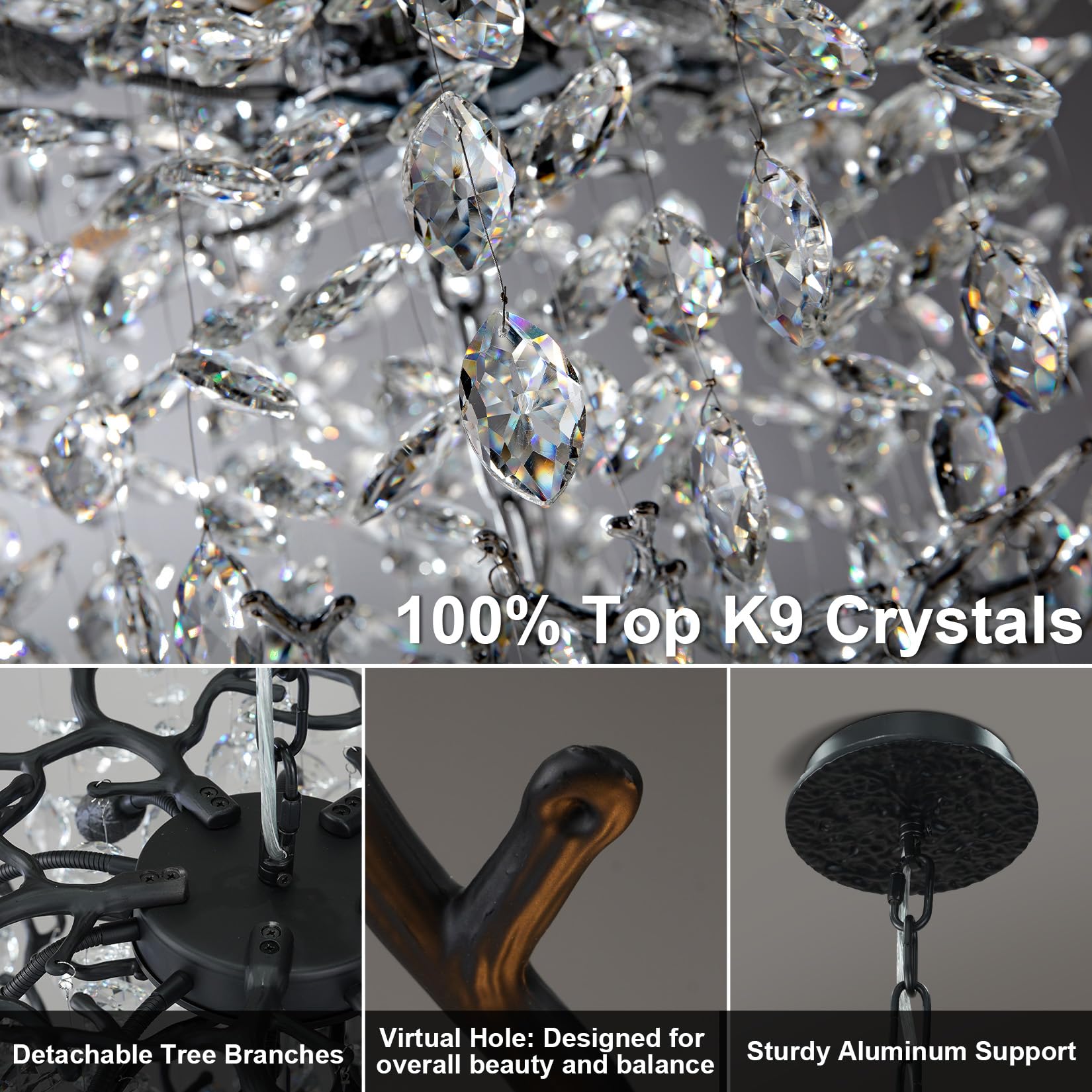 60" Modern Gold Crystal Tree Branch Chandelier, 16 - Light Rectangular Chandeliers for Dining Room, Kitchen Island, Living Room, Luxury K9 Crystal Raindrop Light Fixture - Camilalamps - B0FC6PCBZ1