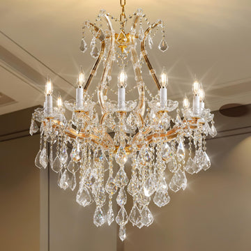 Gold K9 Crystal Chandelier Luxury Modern 12-Lighting for Dining Room, Entryway, Living Room, Bedroom, Foyer, Staircase Candle Chandelier Light Fixture 28"