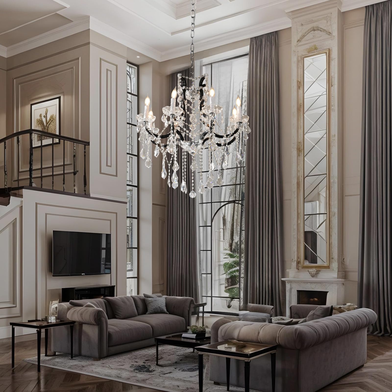 Large Gold Crystal Chandelier Light Fixtures - 24 Lights Modern Crystal Chandeliers for Hotel, Lobby, Foyer, Entryway Hall, Staircase High Ceiling Chandelier 2 Layers - Camilalamps - B0F93R7H6W