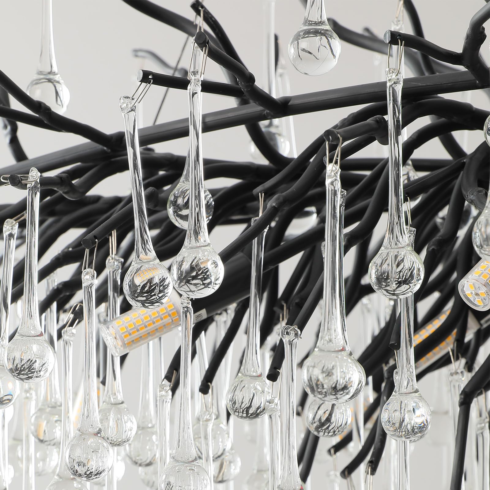 Crystal Chandeliers for Dining Room, 63" Modern Gold Tree Branch Chandelier, 15 - Lights Luxury Rectangular Raindrop Chandelier Light Fixture for Kitchen Island, Living Room, Foyer, High Ceiling - Camilalamps - B0BXNB4WRN