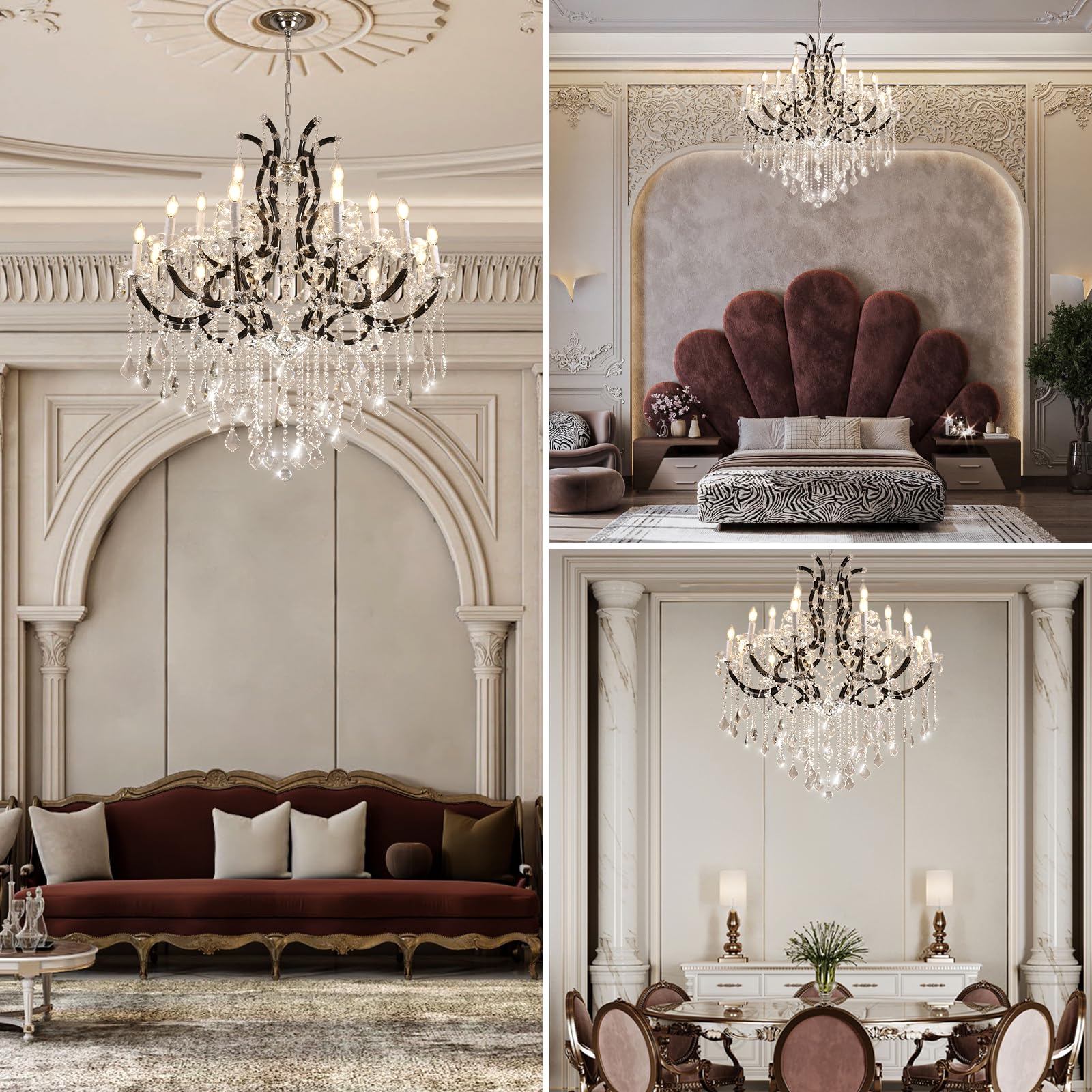 Large Gold Crystal Chandelier Light Fixtures - 24 Lights Modern Crystal Chandeliers for Hotel, Lobby, Foyer, Entryway Hall, Staircase High Ceiling Chandelier 2 Layers - Camilalamps - B0F93R7H6W