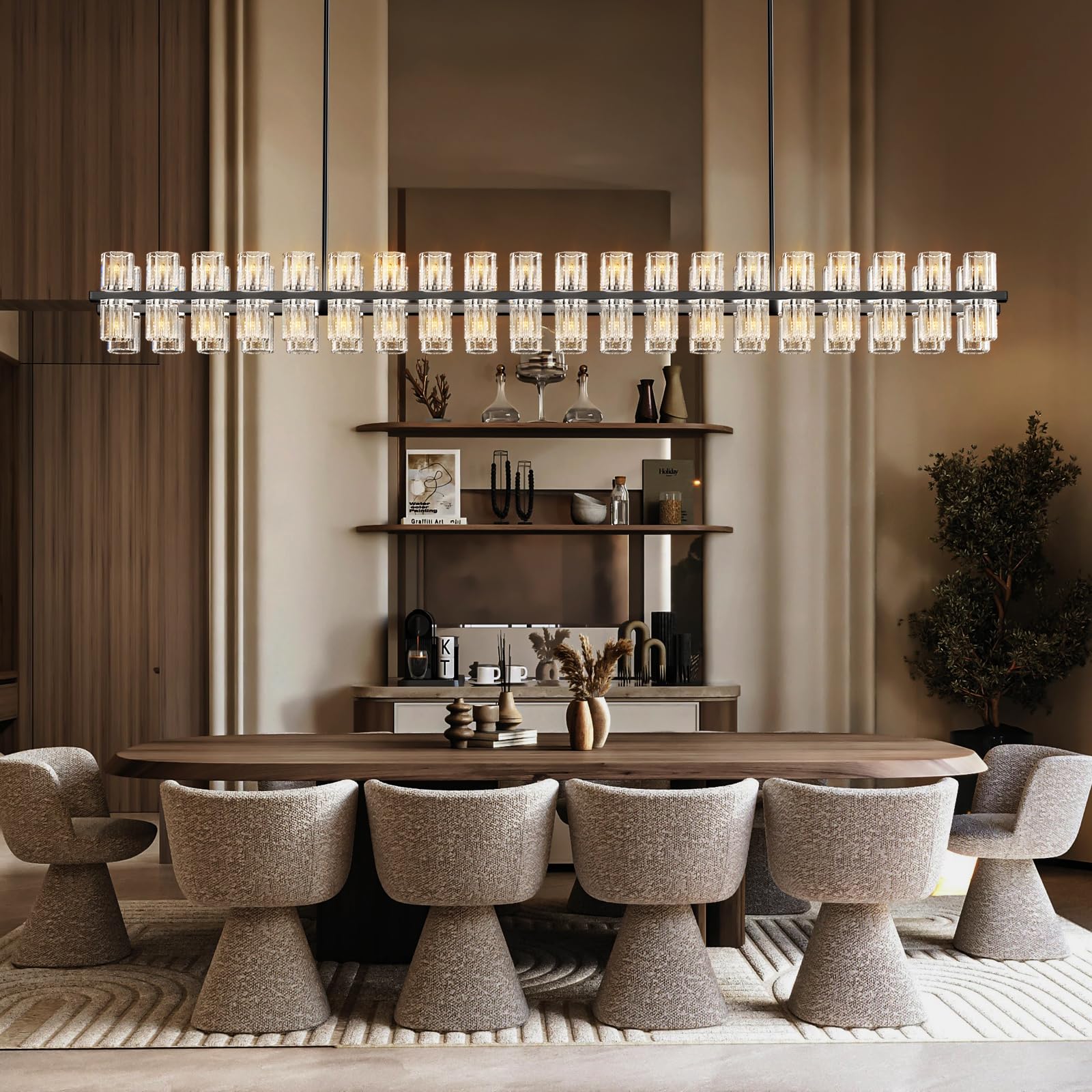 Modern 36" Gold Round Chandelier Light Fixture, K9 Crystal Chandeliers for Dining Room, Living Room, Dining Room Chandeliers Over Table, Chandelier for Bedroom, Foyer, Includes 36XG4 Bulbs - Camilalamps - B0CRGK6RHV