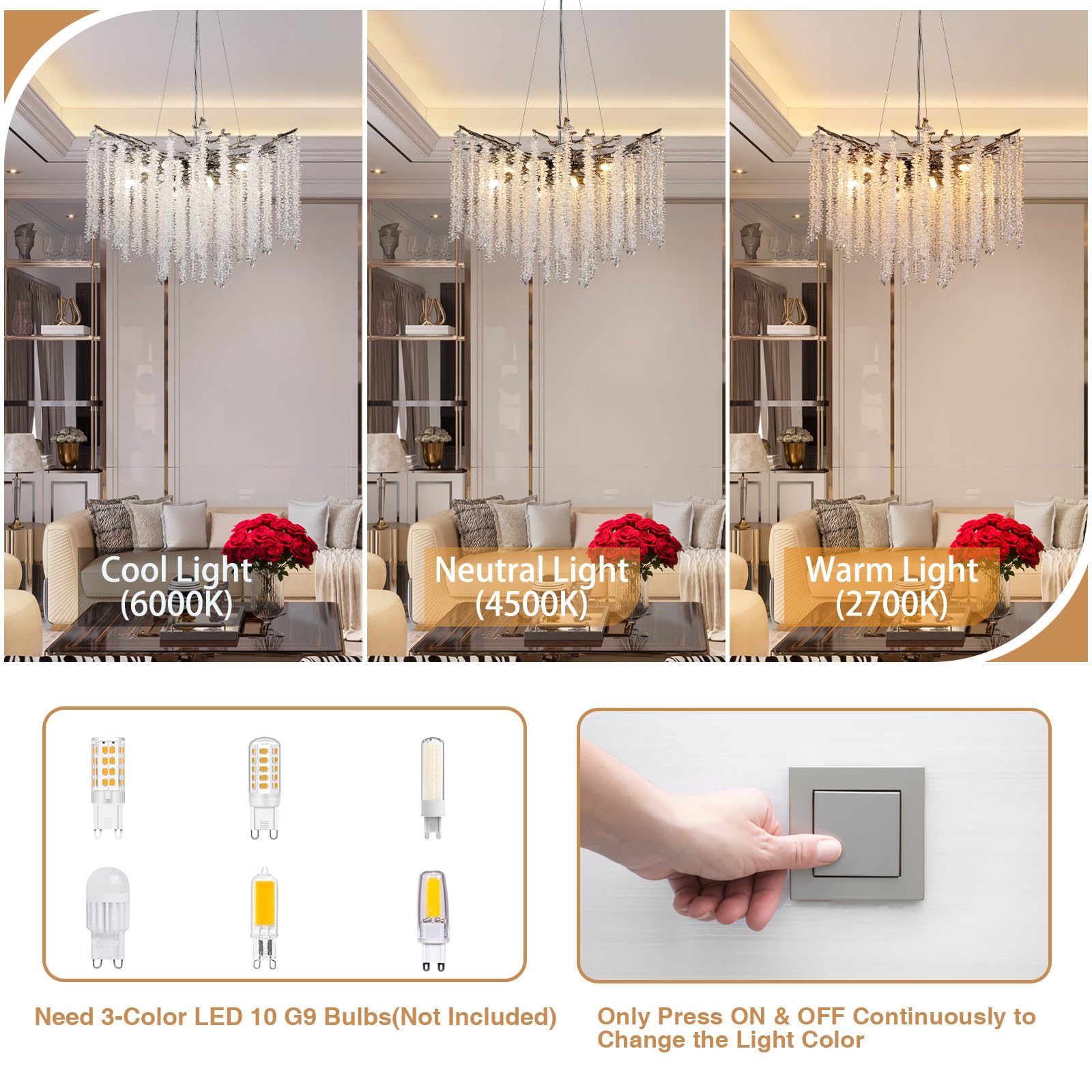 Modern Crystal Chandelier, 47.2" Gold Tree Branch Chandelier for Dining Room, Round Luxury High Ceiling Chandeliers Pendant Light Over Table, Hanging Fixture for Bedroom, Living Room, Kitchen - Camilalamps - B0FBWPQM82