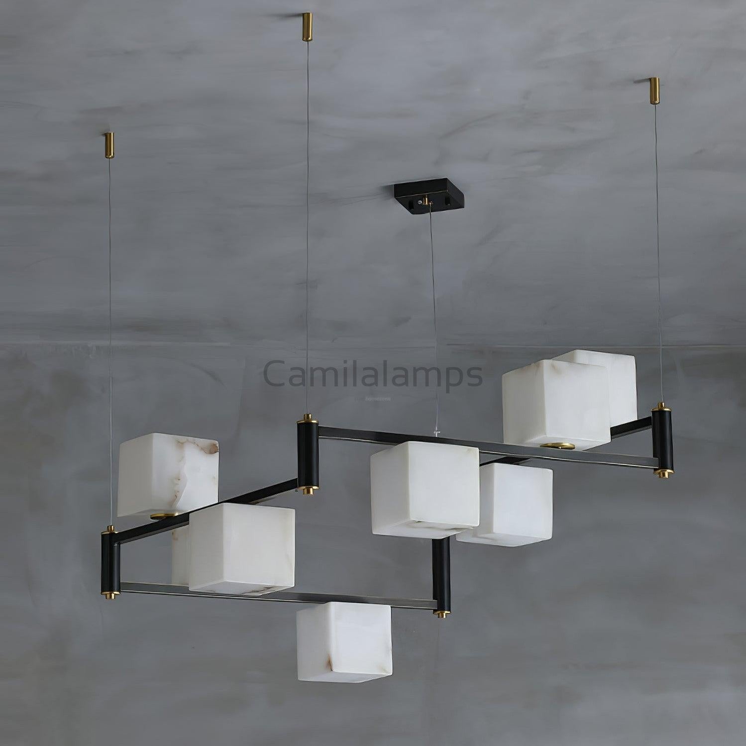 Alabaster Square Box Chandelier with 4/5/6/8/9 heads - Camilalamps - Alaba - 1635 - 9 Hea - Brass - 5
